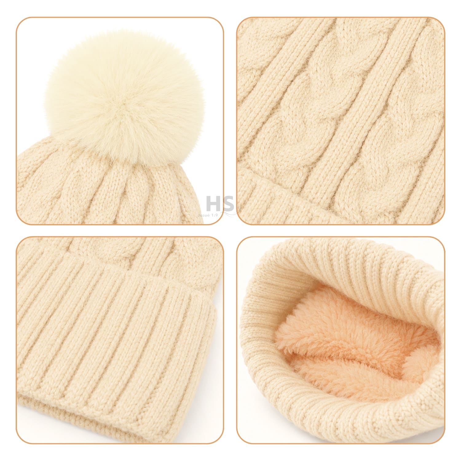 GORRO CON POMPÓN TEJIDO POLIÉSTER PARA INVIERNO COLOR BEIGE - 4