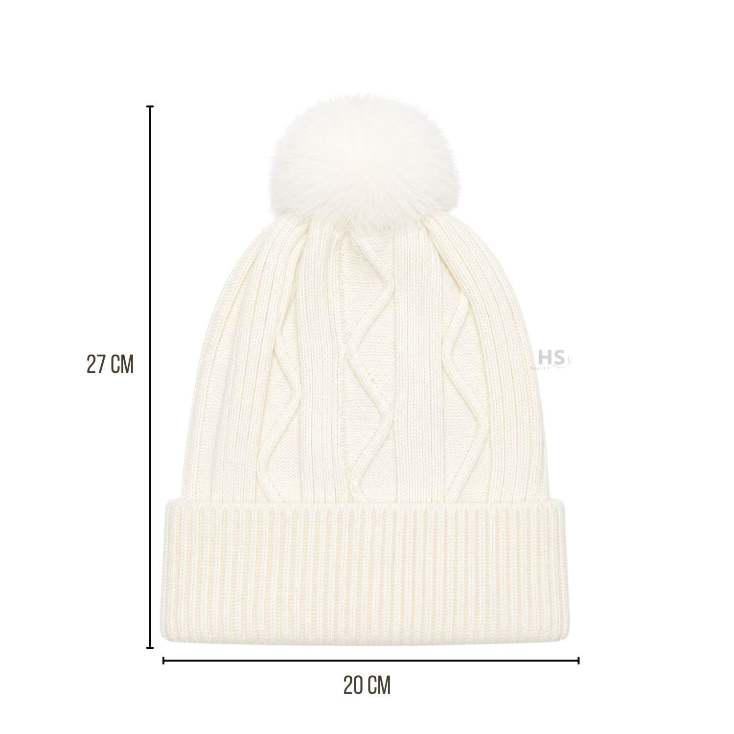 GORRO TEJIDO CON POMPÓN DISEÑO TEXTURIZADO PARA INVIERNO COLOR CREMA - 3