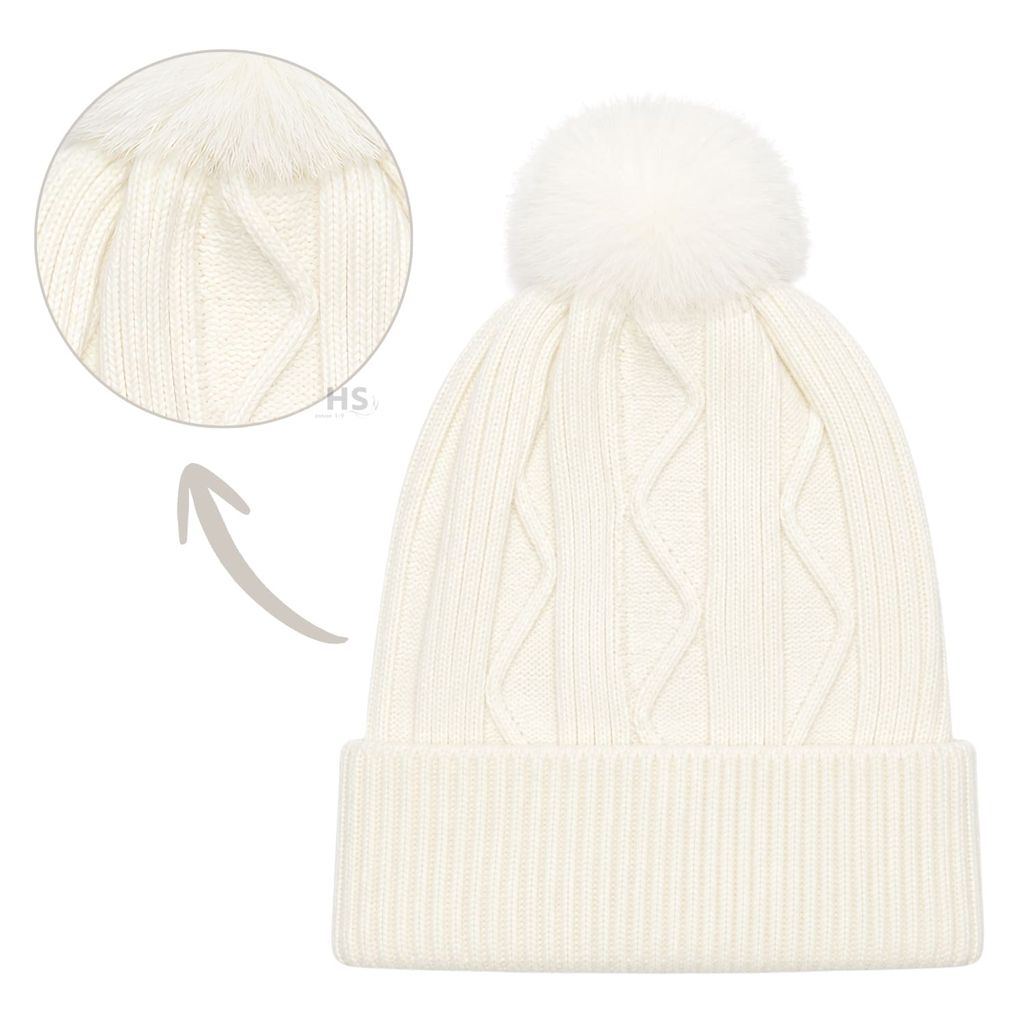 GORRO TEJIDO CON POMPÓN DISEÑO TEXTURIZADO PARA INVIERNO COLOR CREMA - 5