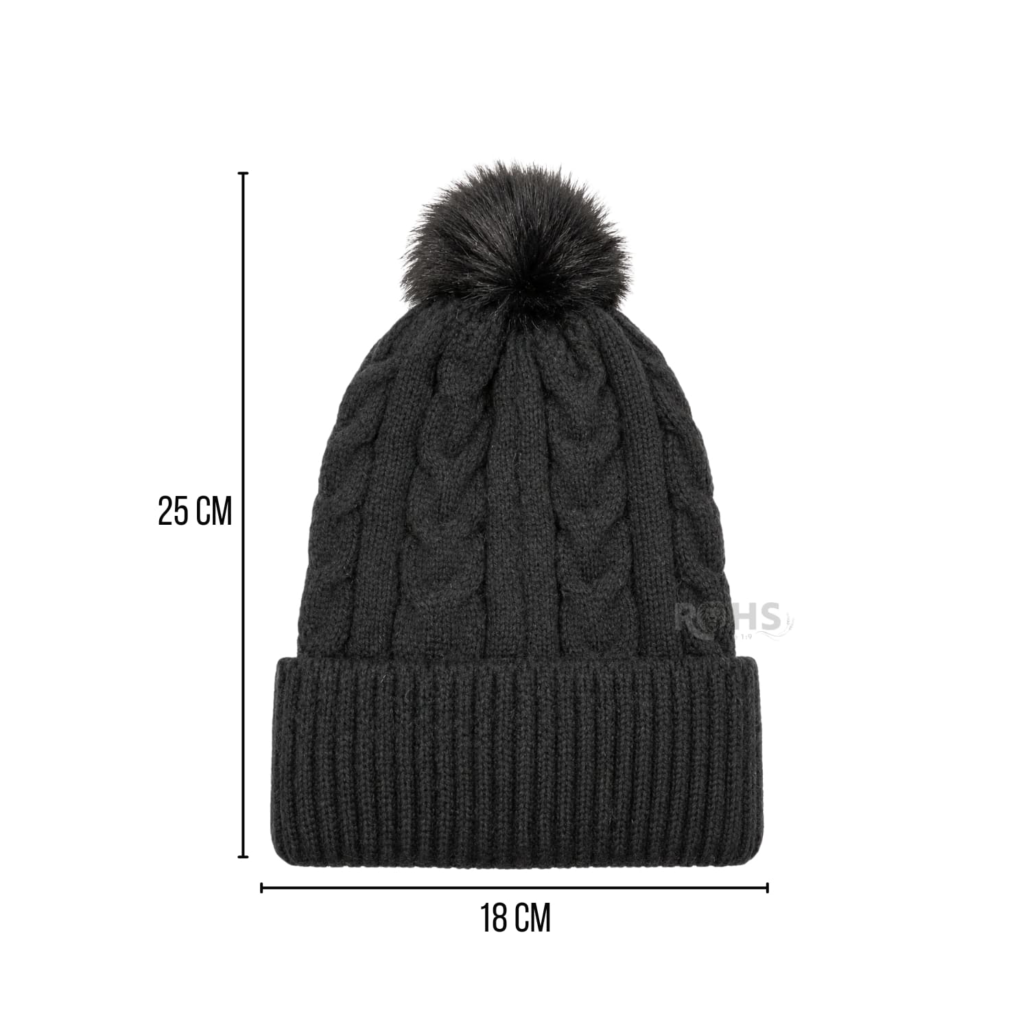 GORRO CON POMPÓN TEJIDO POLIÉSTER PARA INVIERNO COLOR NEGRO - 3