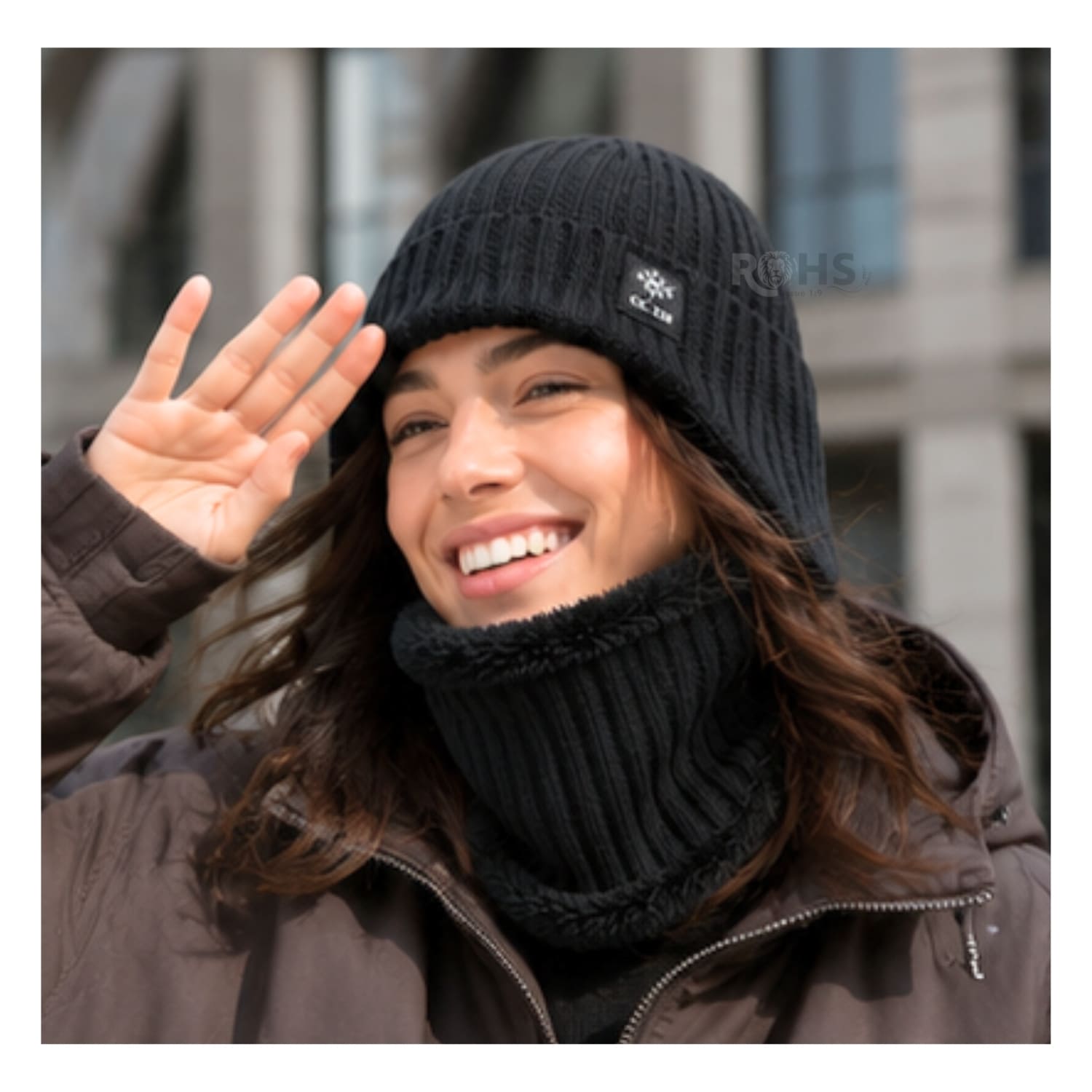 GORRO + CUELLERA POLIÉSTER AFELPADA PARA INVIERNO COLOR NEGRO - 3