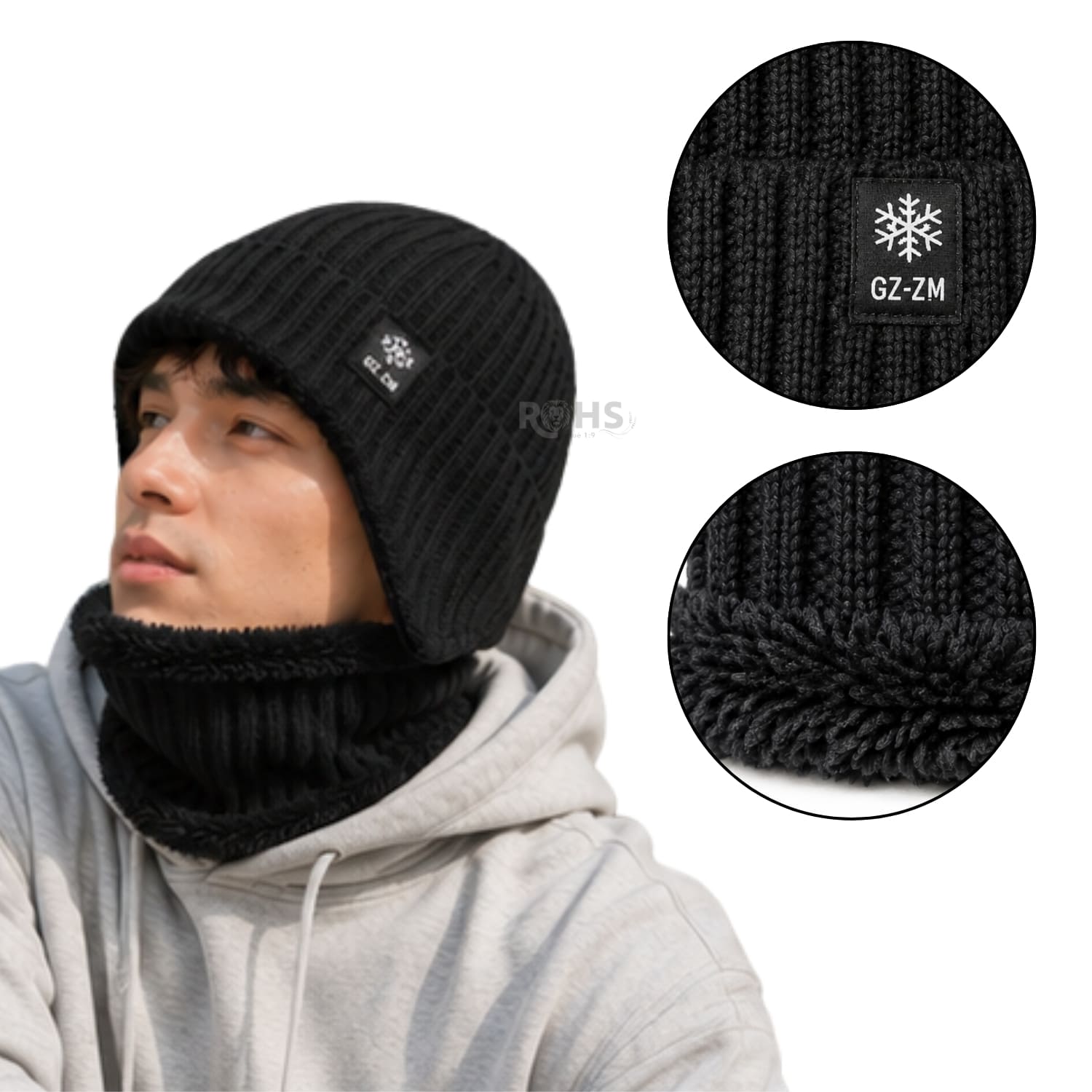 GORRO + CUELLERA POLIÉSTER AFELPADA PARA INVIERNO COLOR NEGRO - 4