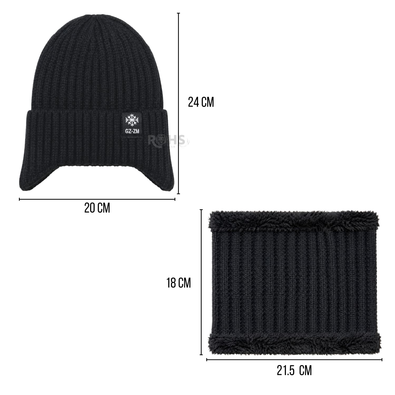 GORRO + CUELLERA POLIÉSTER AFELPADA PARA INVIERNO COLOR NEGRO - 5