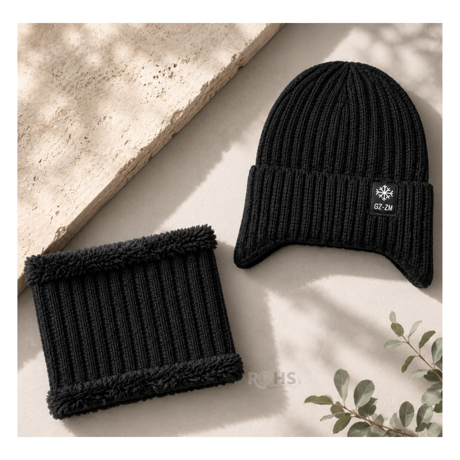 GORRO + CUELLERA POLIÉSTER AFELPADA PARA INVIERNO COLOR NEGRO - 7