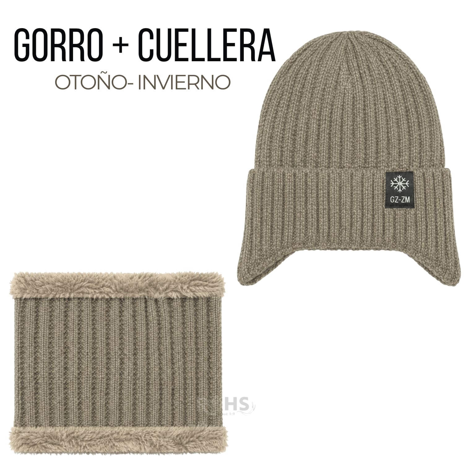 GORRO + CUELLERA POLIÉSTER AFELPADA PARA INVIERNO COLOR CAFÉ - 1