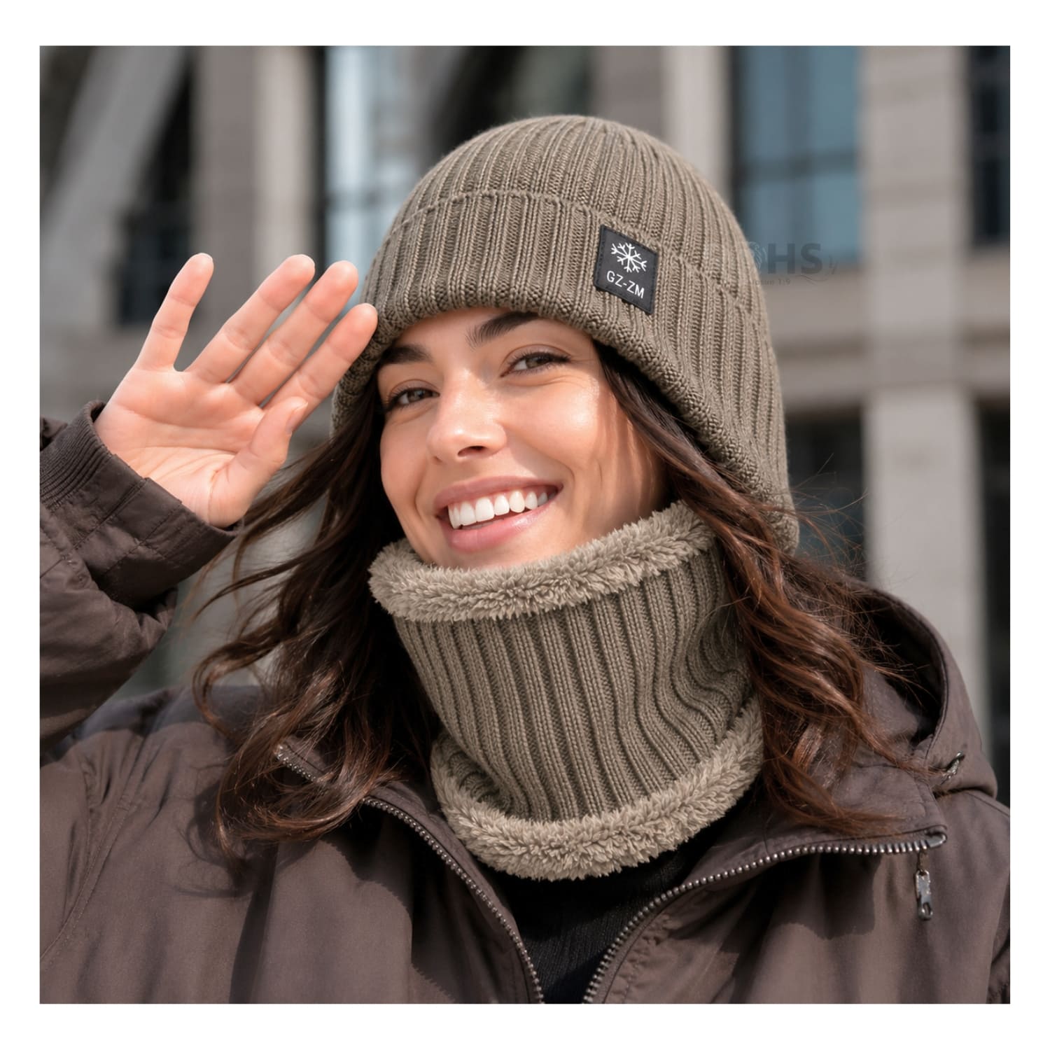 GORRO + CUELLERA POLIÉSTER AFELPADA PARA INVIERNO COLOR CAFÉ - 3