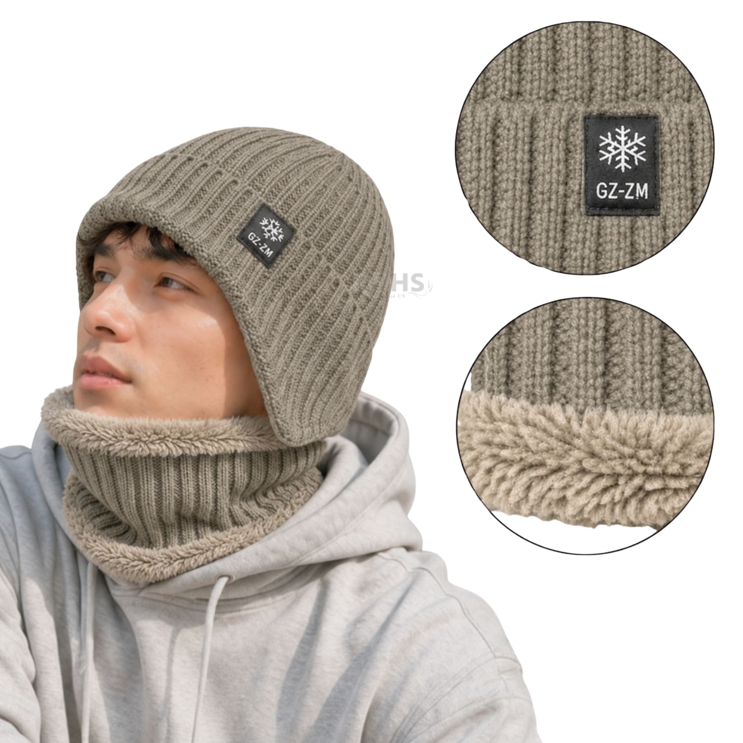 GORRO + CUELLERA POLIÉSTER AFELPADA PARA INVIERNO COLOR CAFÉ - 4