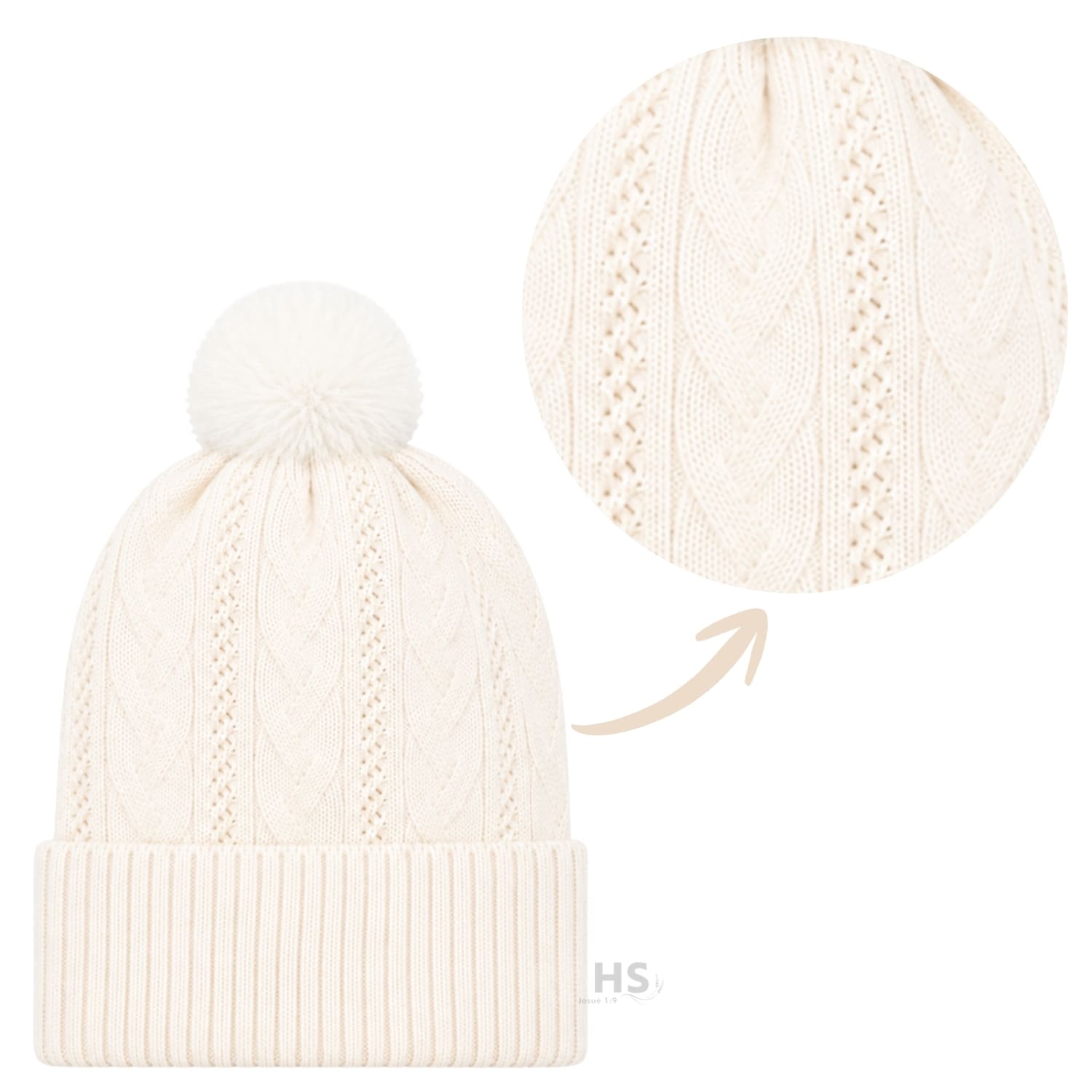 GORRO DE INVIERNO POLIÉSTER CON POMPÓN TEXTURIZADO COLOR BLANCO MARFIL - 6