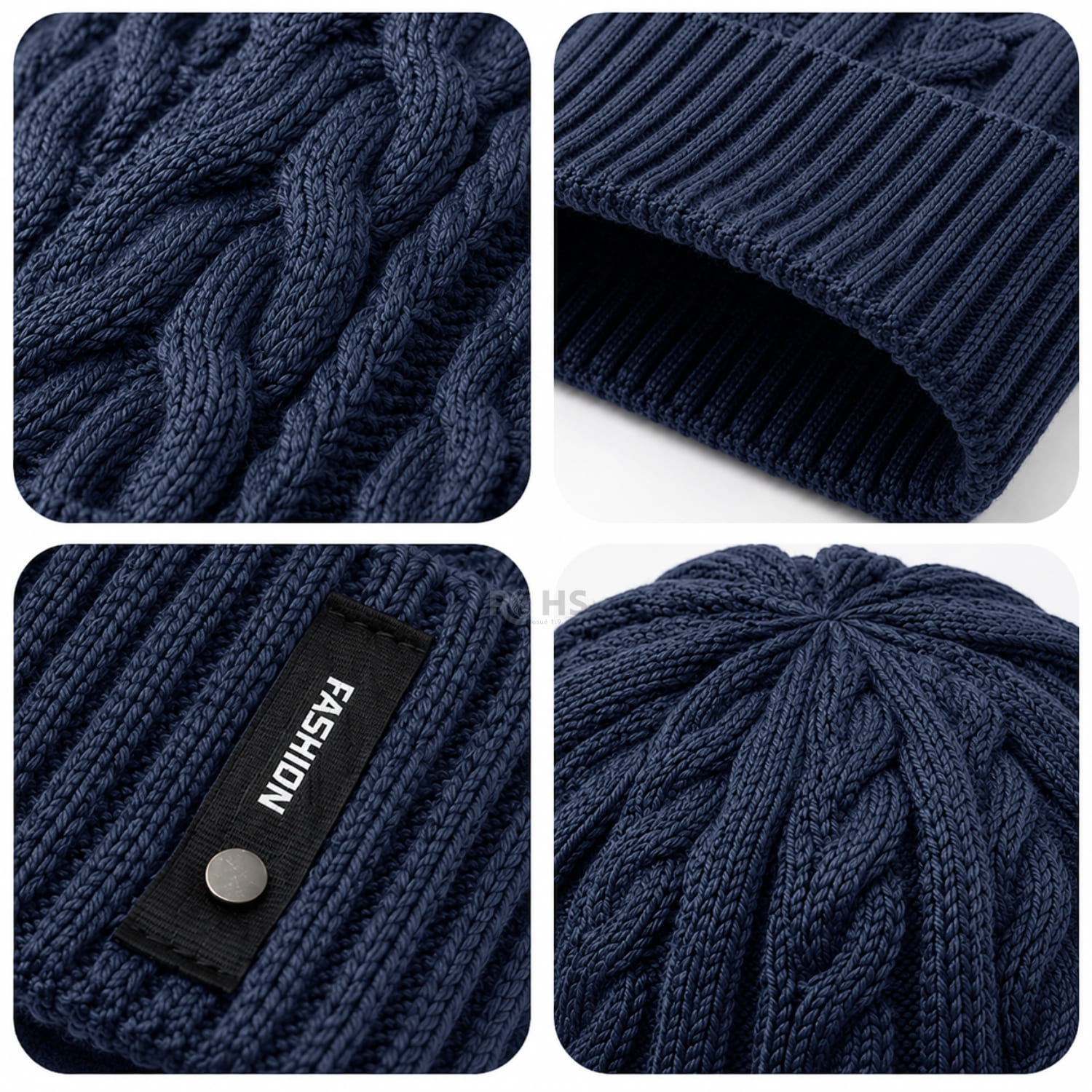 GORRO TEJIDO POLIÉSTER DISEÑO TRENZADO PARA INVIERNO COLOR AZUL MARINO - 6