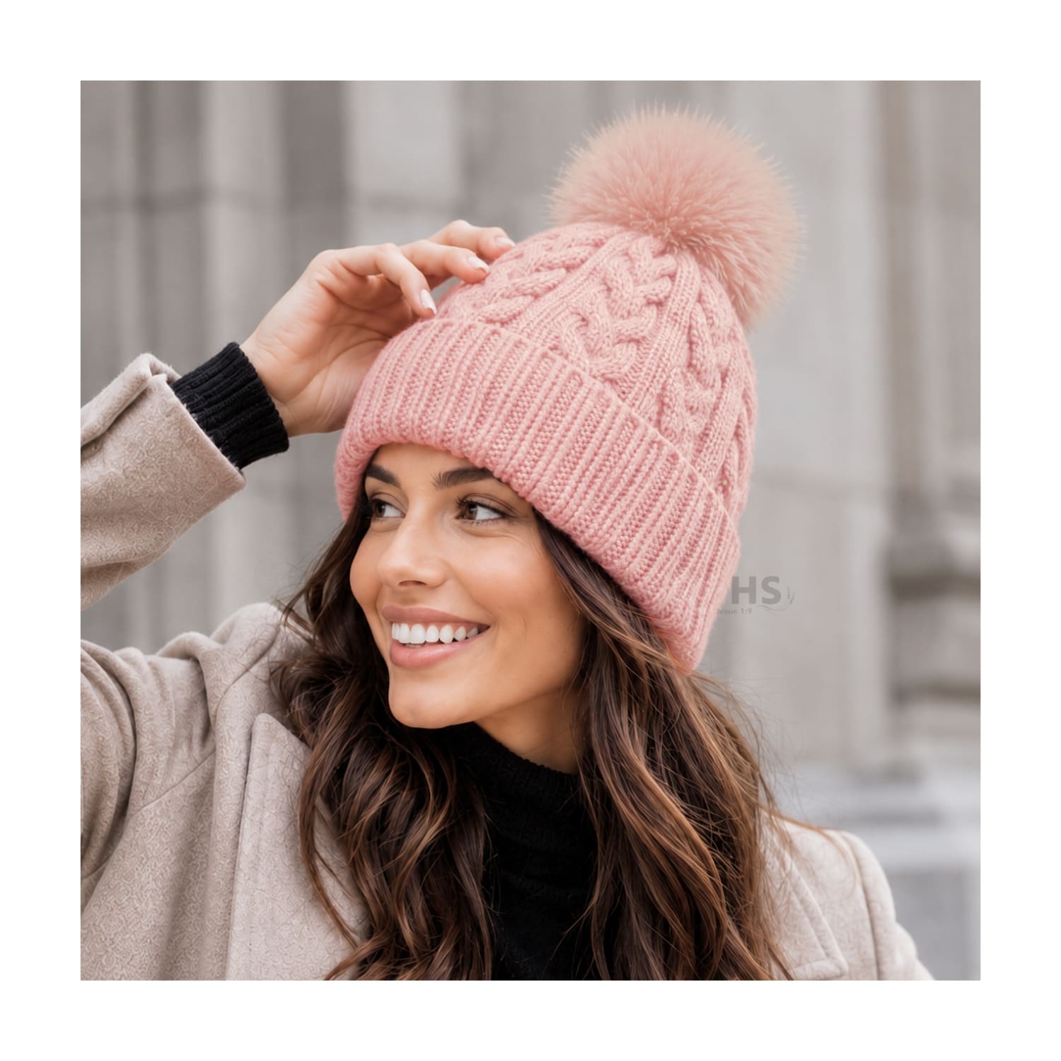 GORRO CON POMPÓN TEJIDO POLIÉSTER PARA INVIERNO COLOR ROSADO BEBÉ - 2
