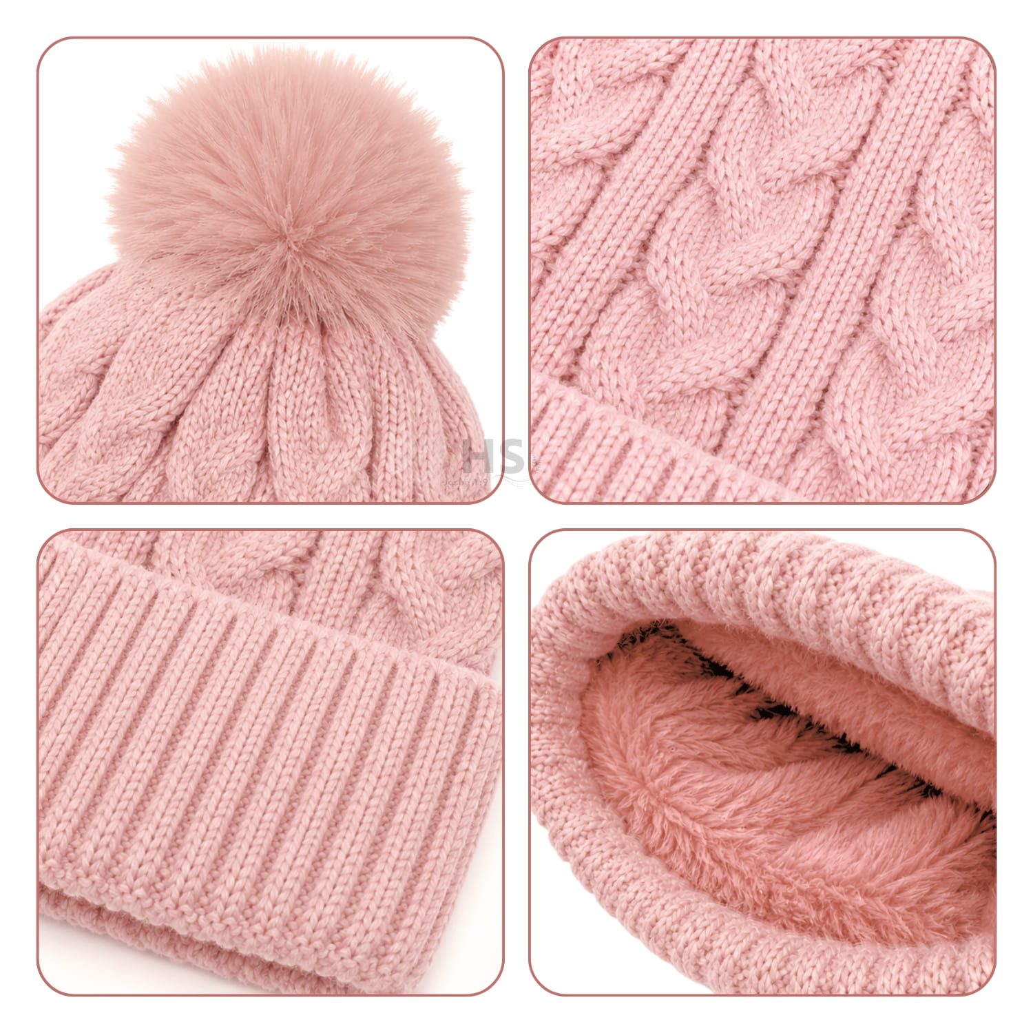 GORRO CON POMPÓN TEJIDO POLIÉSTER PARA INVIERNO COLOR ROSADO BEBÉ - 4