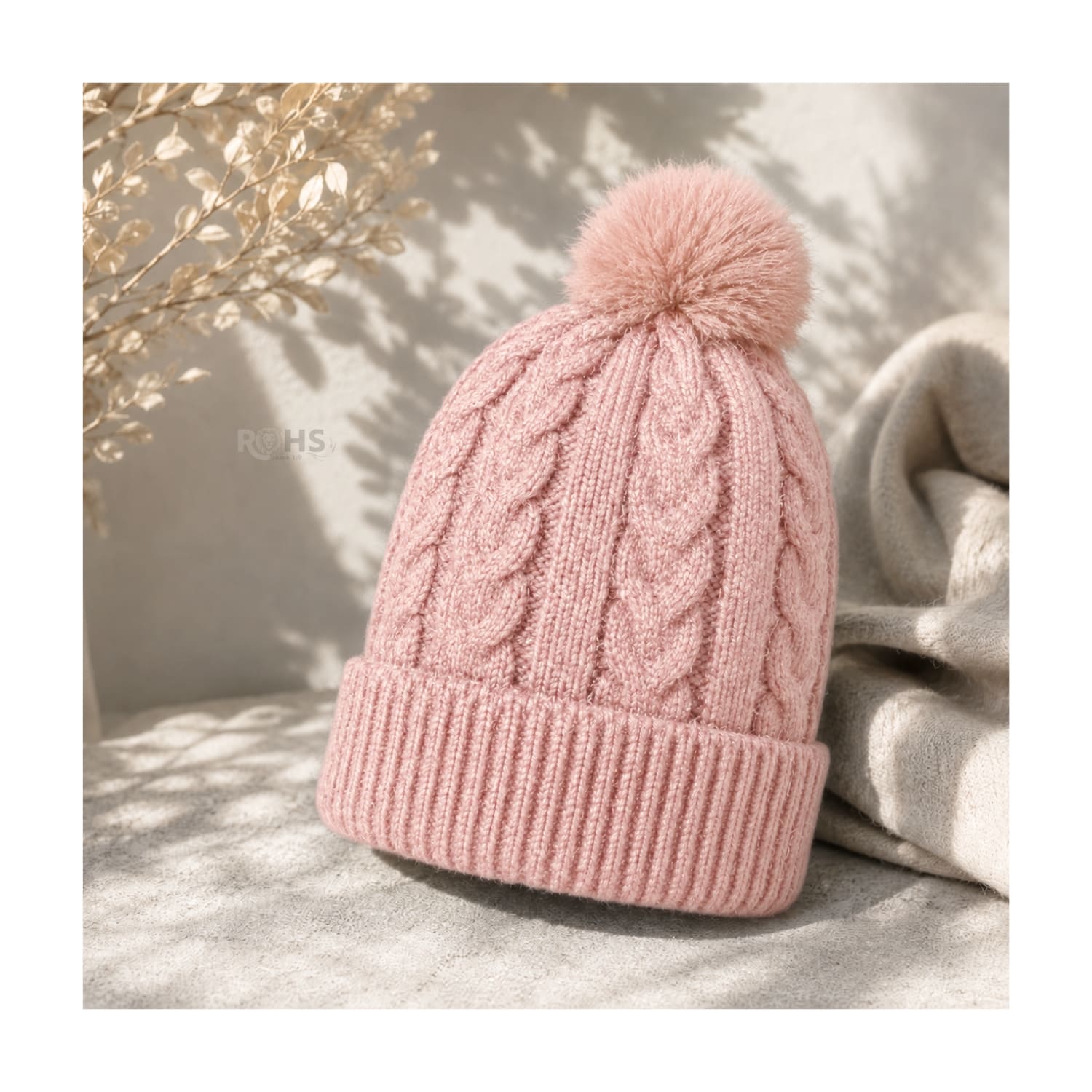 GORRO CON POMPÓN TEJIDO POLIÉSTER PARA INVIERNO COLOR ROSADO BEBÉ - 6