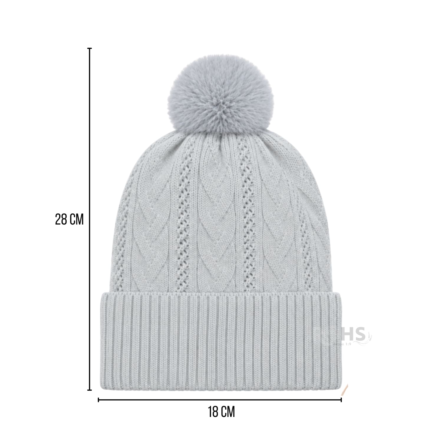GORRO DE INVIERNO POLIÉSTER CON POMPÓN TEXTURIZADO COLOR GRIS CLARO - 3
