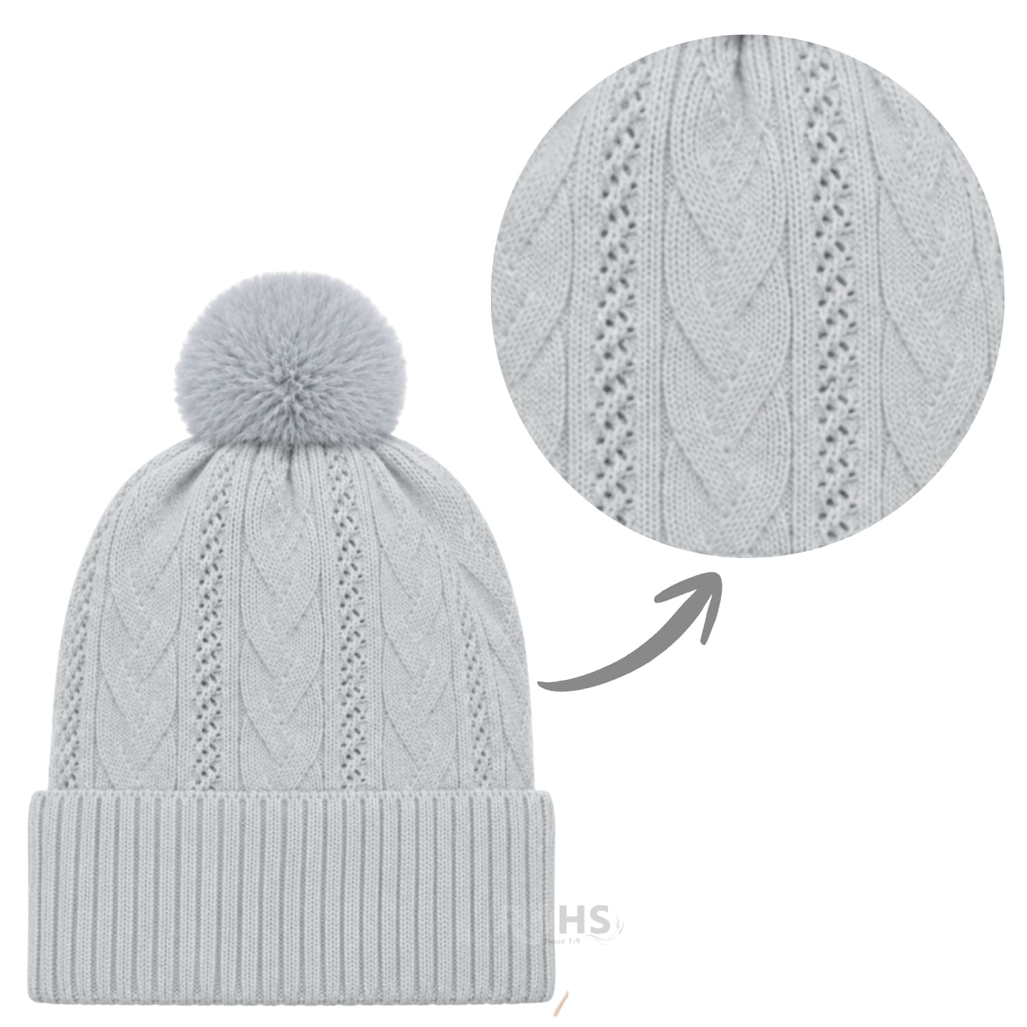 GORRO DE INVIERNO POLIÉSTER CON POMPÓN TEXTURIZADO COLOR GRIS CLARO - 6