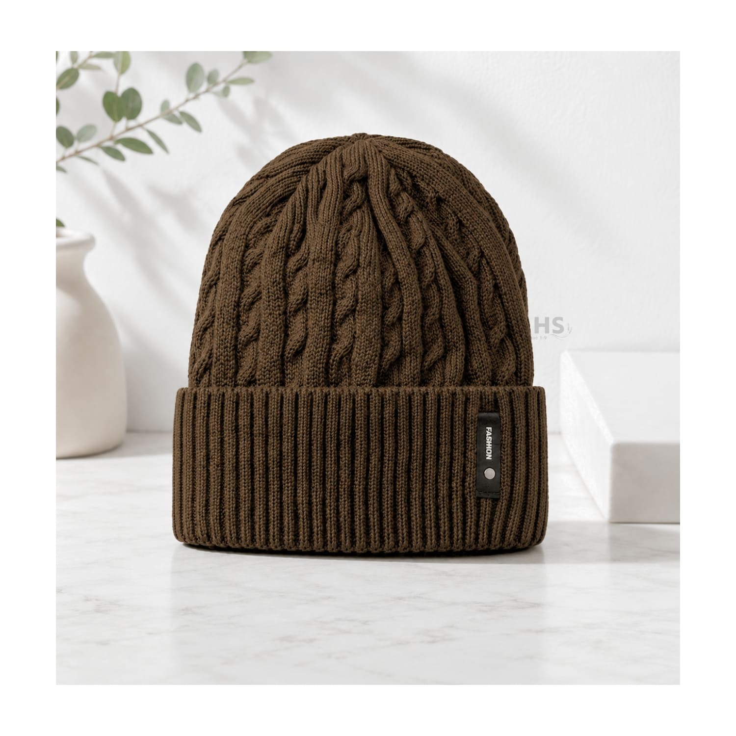 GORRO TEJIDO POLIÉSTER DISEÑO TRENZADO PARA INVIERNO COLOR MARRÓN - 4