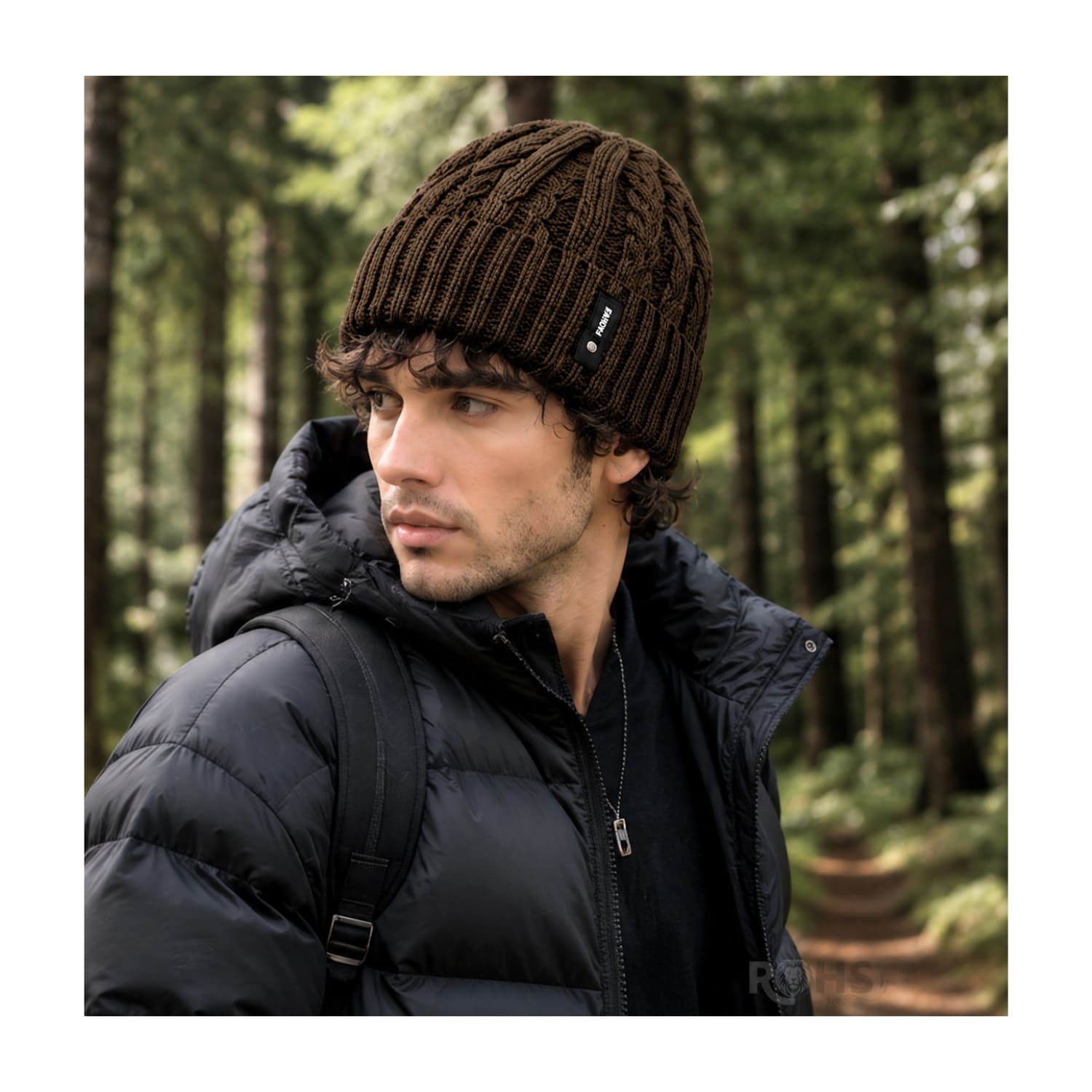 GORRO TEJIDO POLIÉSTER DISEÑO TRENZADO PARA INVIERNO COLOR MARRÓN - 5