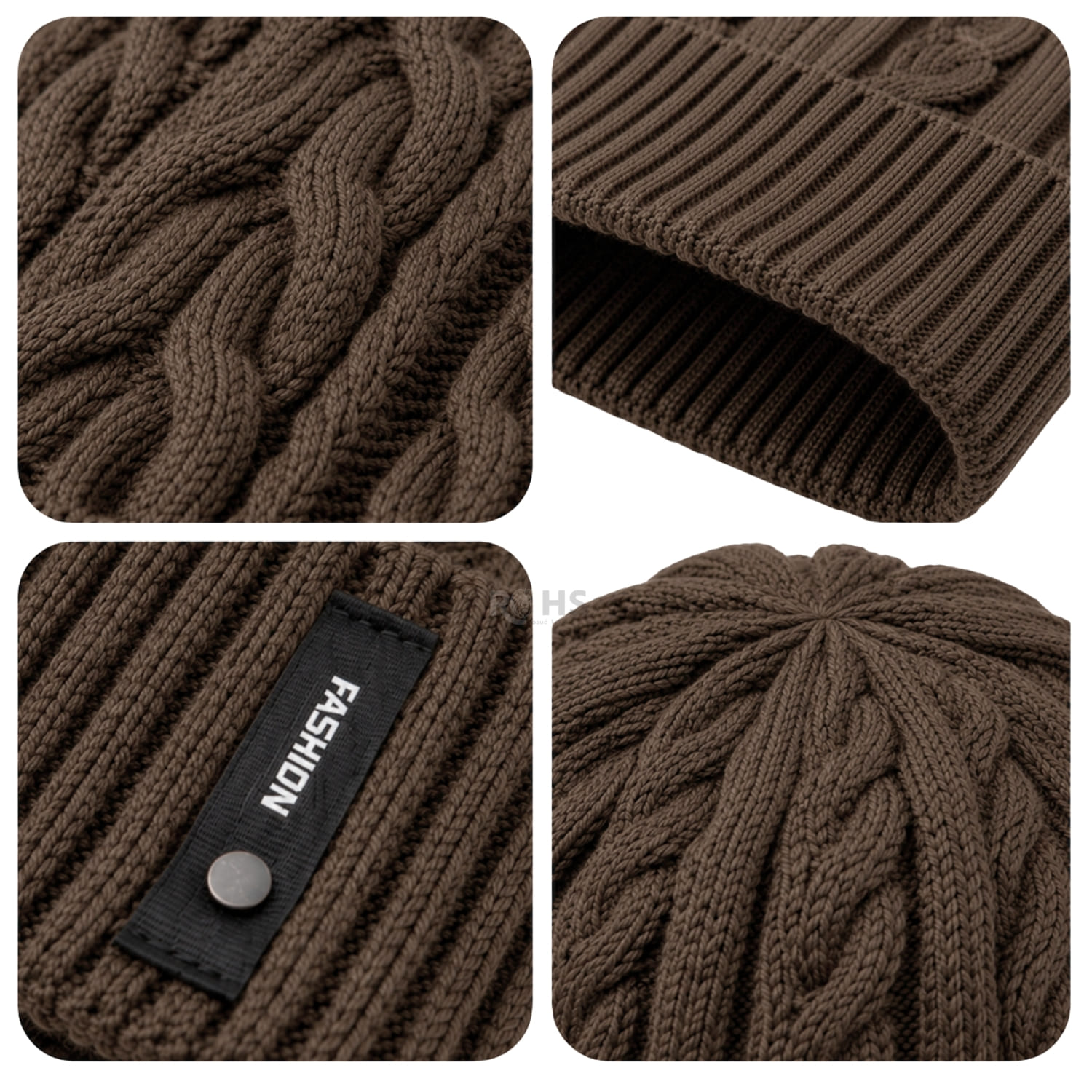 GORRO TEJIDO POLIÉSTER DISEÑO TRENZADO PARA INVIERNO COLOR MARRÓN - 6