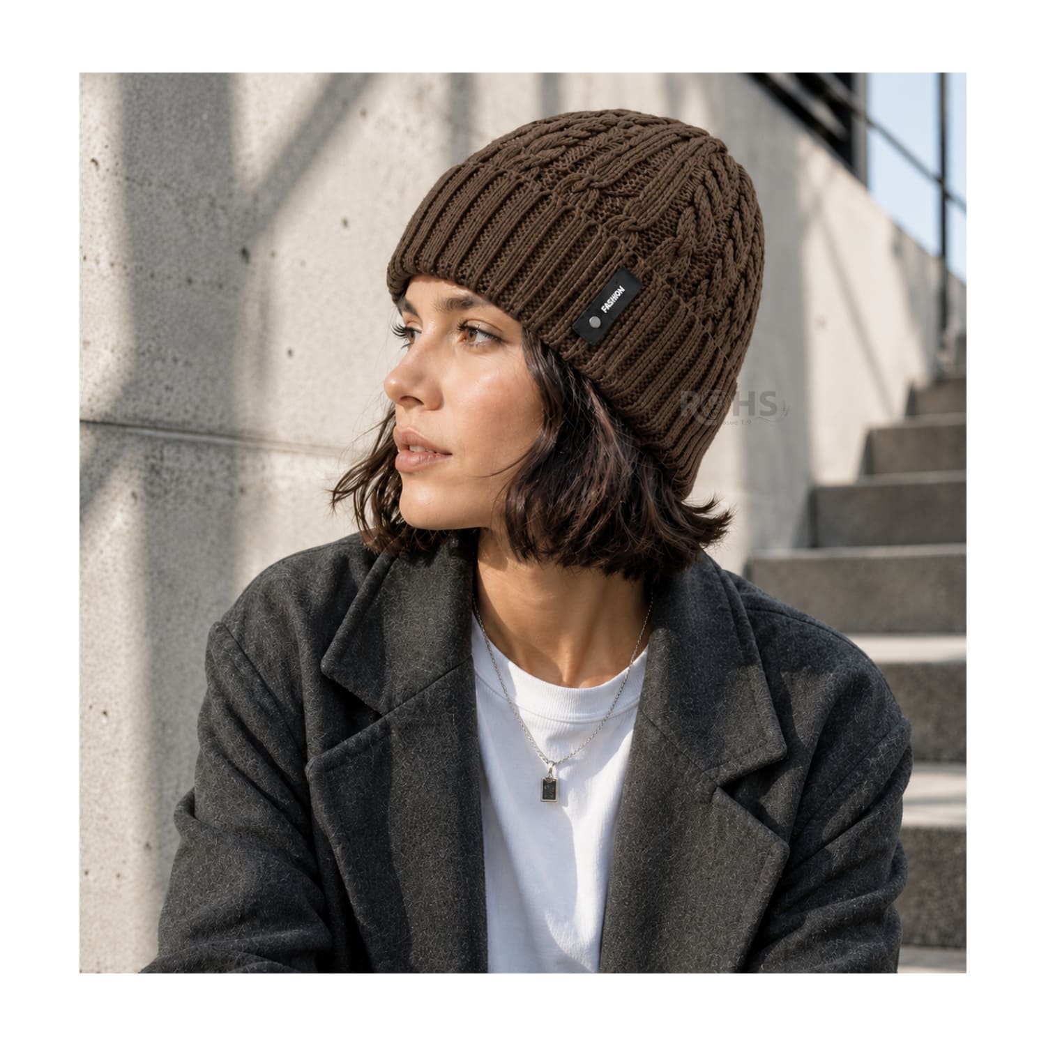 GORRO TEJIDO POLIÉSTER DISEÑO TRENZADO PARA INVIERNO COLOR MARRÓN - 7
