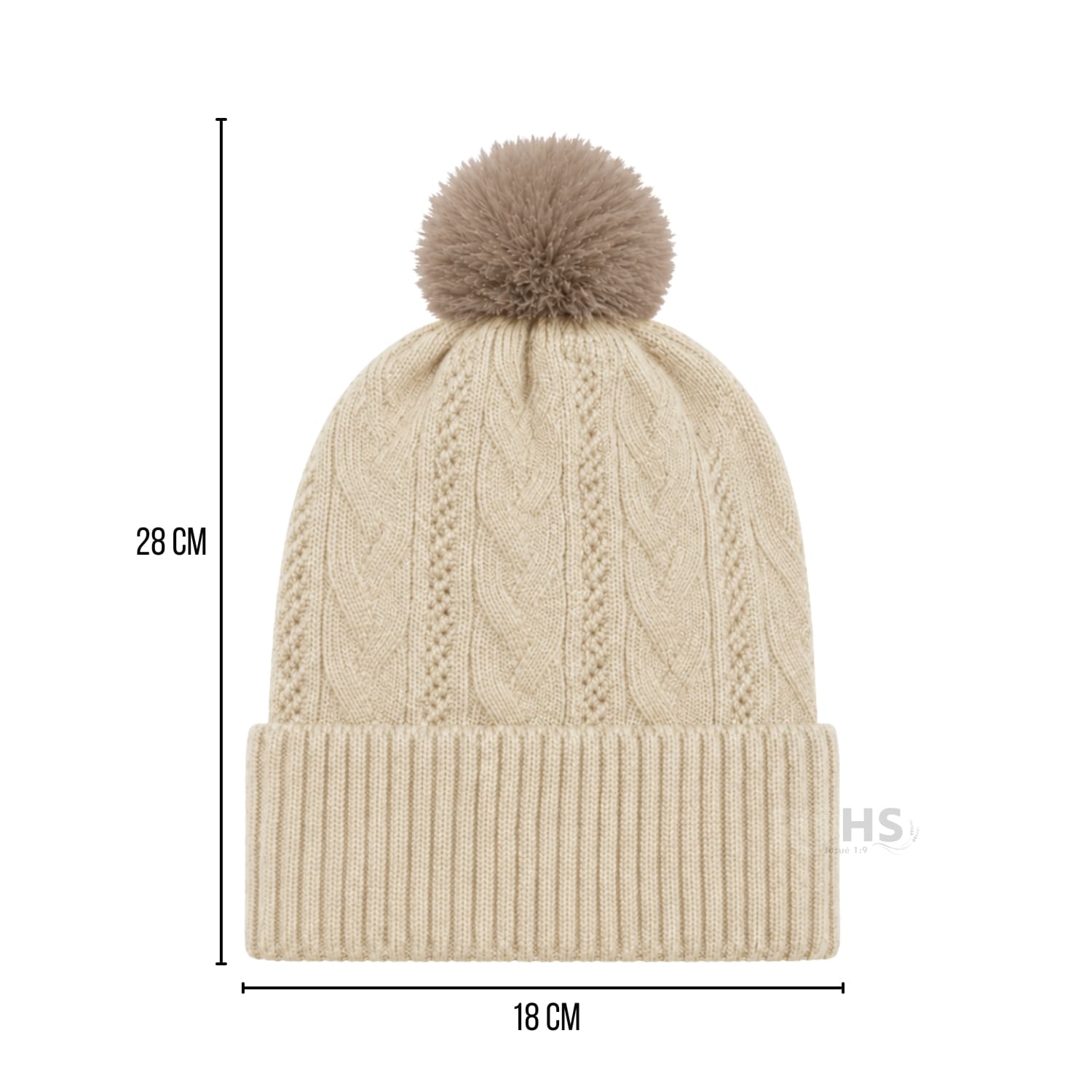 GORRO DE INVIERNO POLIÉSTER CON POMPÓN TEXTURIZADO COLOR BEIGE CLARO - 3