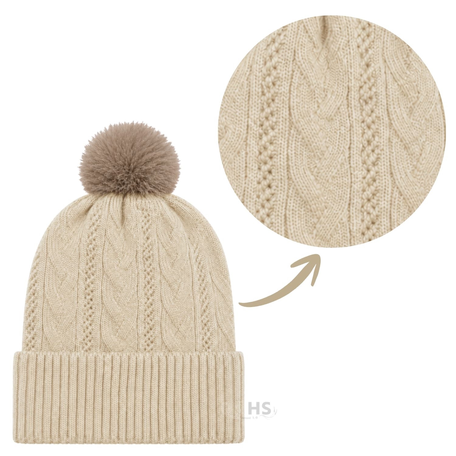 GORRO DE INVIERNO POLIÉSTER CON POMPÓN TEXTURIZADO COLOR BEIGE CLARO - 6