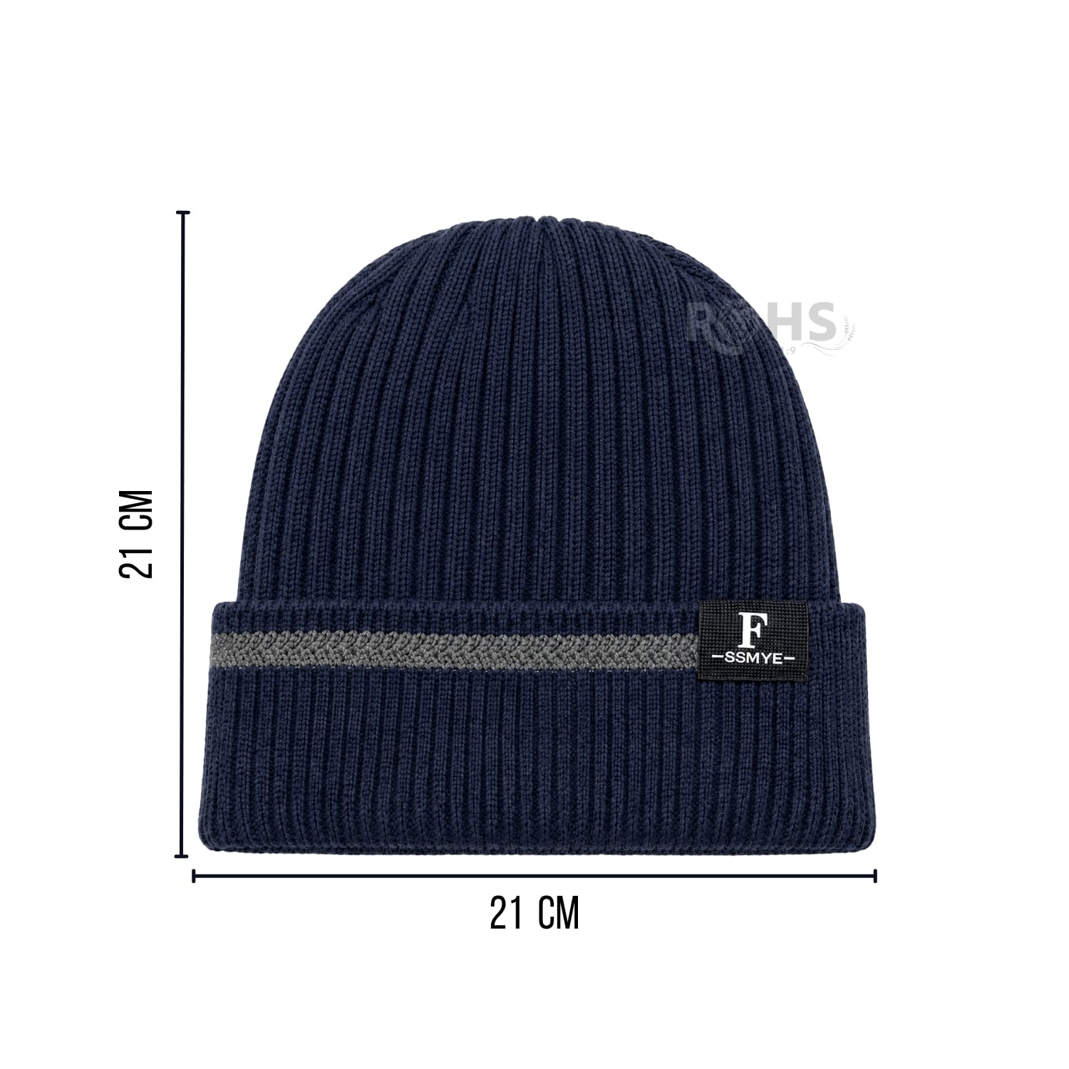 GORRO TEJIDO POLIÉSTER CON RAYA DECORATIVA PARA INVIERNO COLOR AZUL MARINO - 3