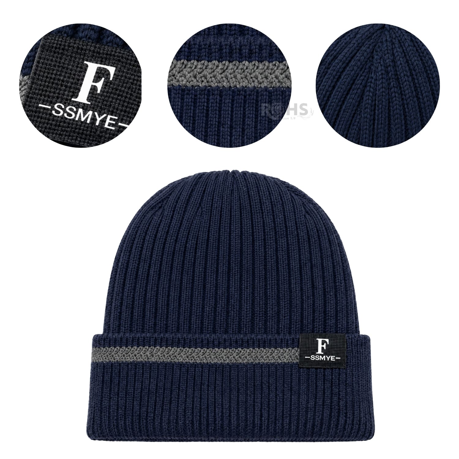 GORRO TEJIDO POLIÉSTER CON RAYA DECORATIVA PARA INVIERNO COLOR AZUL MARINO - 4