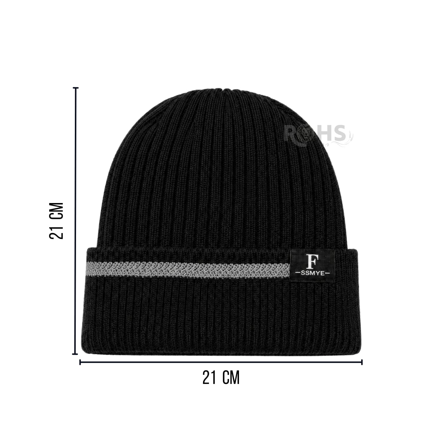 GORRO TEJIDO POLIÉSTER CON RAYA DECORATIVA PARA INVIERNO COLOR NEGRO - 3