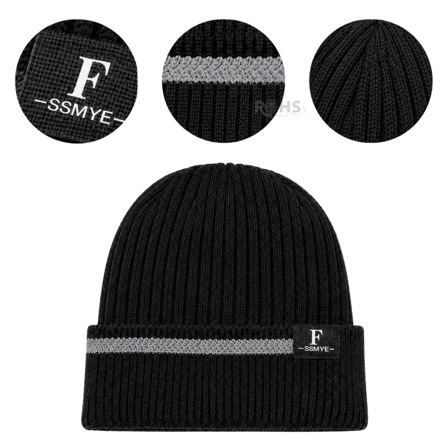 GORRO TEJIDO POLIÉSTER CON RAYA DECORATIVA PARA INVIERNO COLOR NEGRO - 4