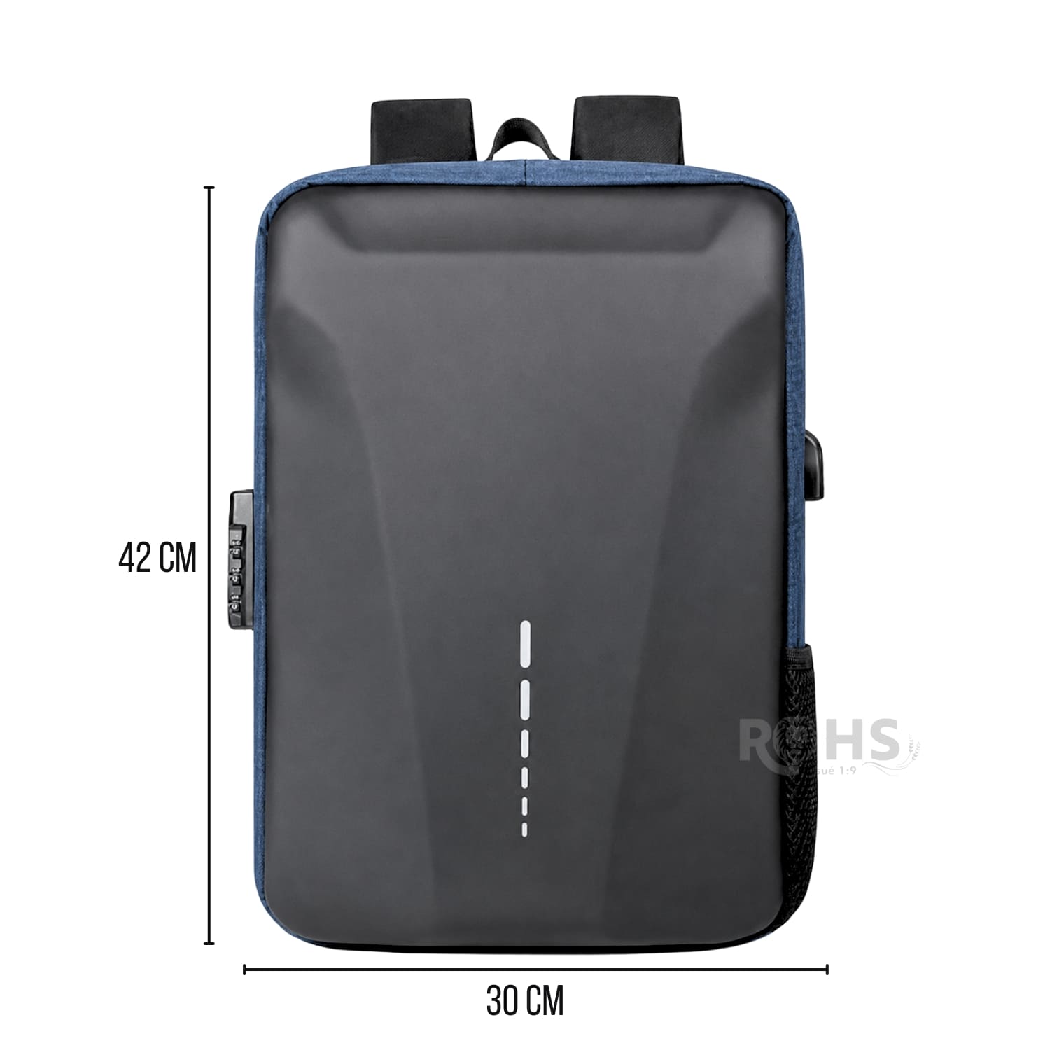 MOCHILA ANTIRROBO IMPERMEABLE AZUL CON CLAVE DE SEGURIDAD Y PUERTO USB - 5