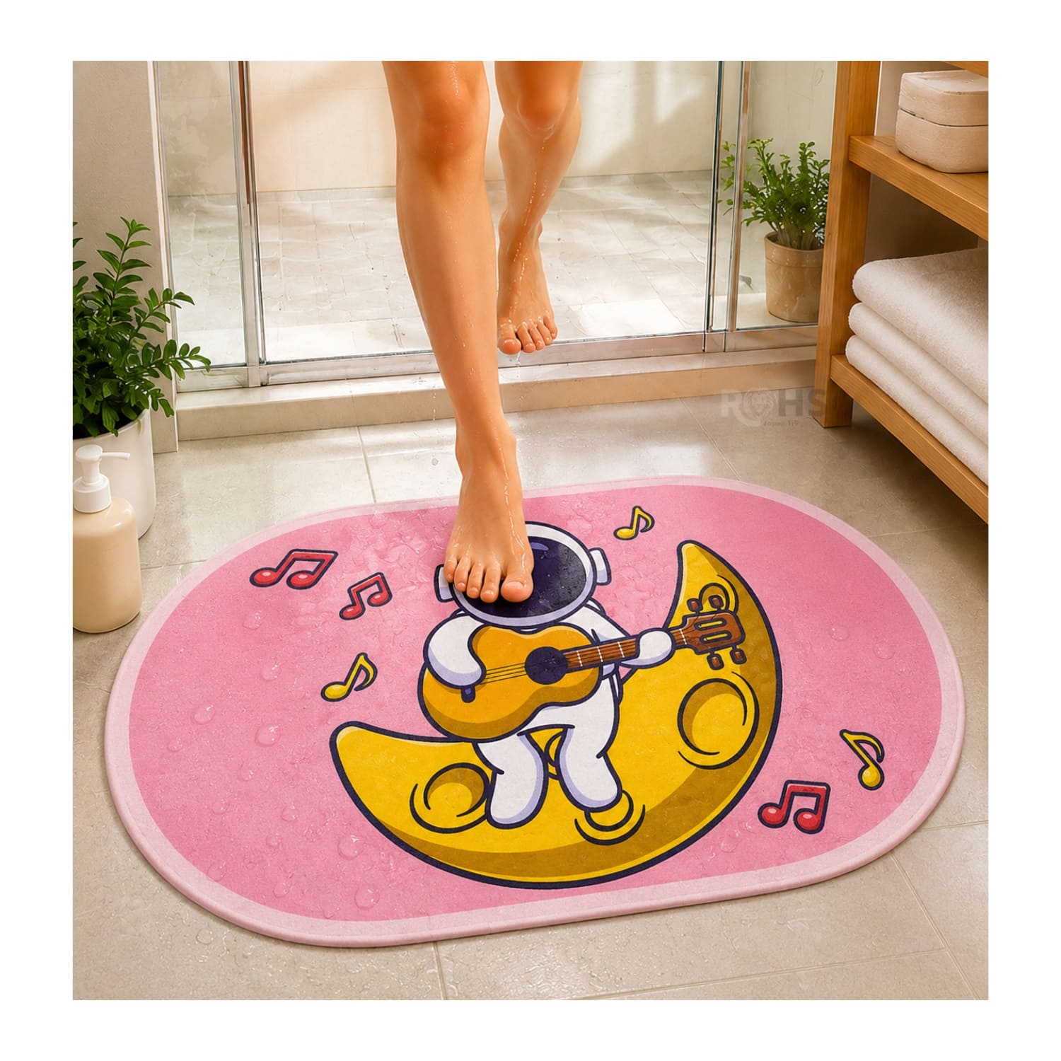 TAPETE DE BAÑO ANTIDESLIZANTE ASTRONAUTA ROSA 77 X 47.5 CM - 3