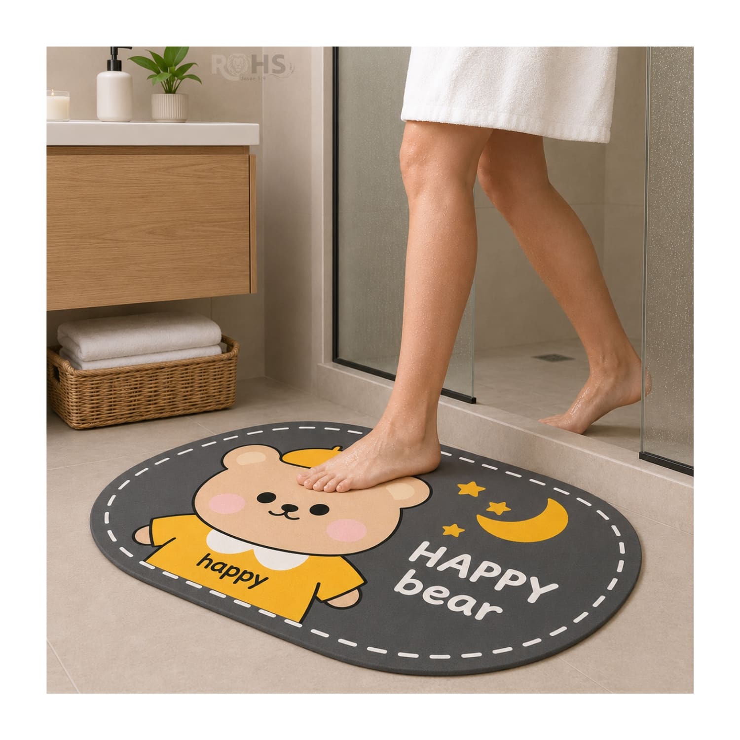 TAPETE DE BAÑO ANTIDESLIZANTE OSO GRIS 77 X 47.5 CM - 1