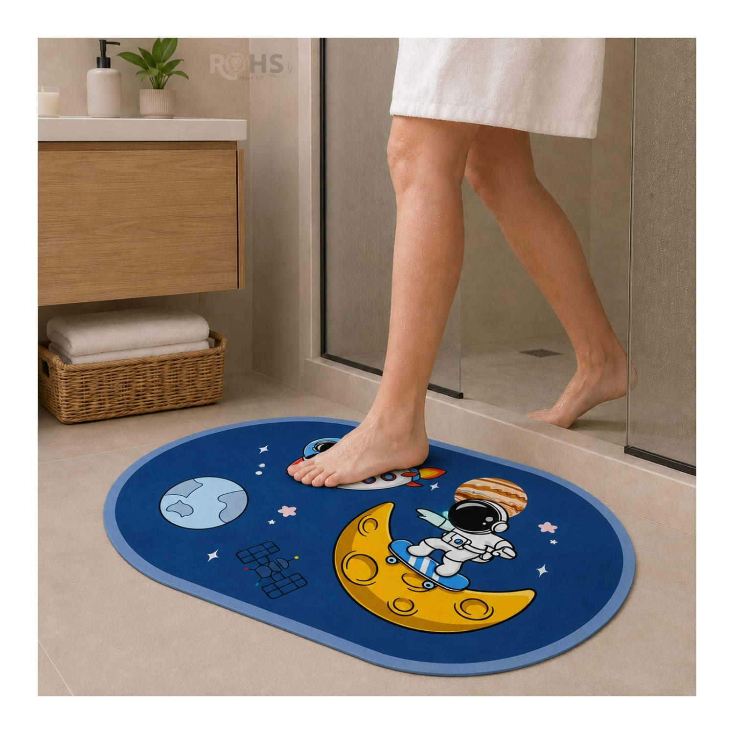 TAPETE DE BAÑO ANTIDESLIZANTE ASTRONAUTA AZUL 77 X 47.5 CM - 1