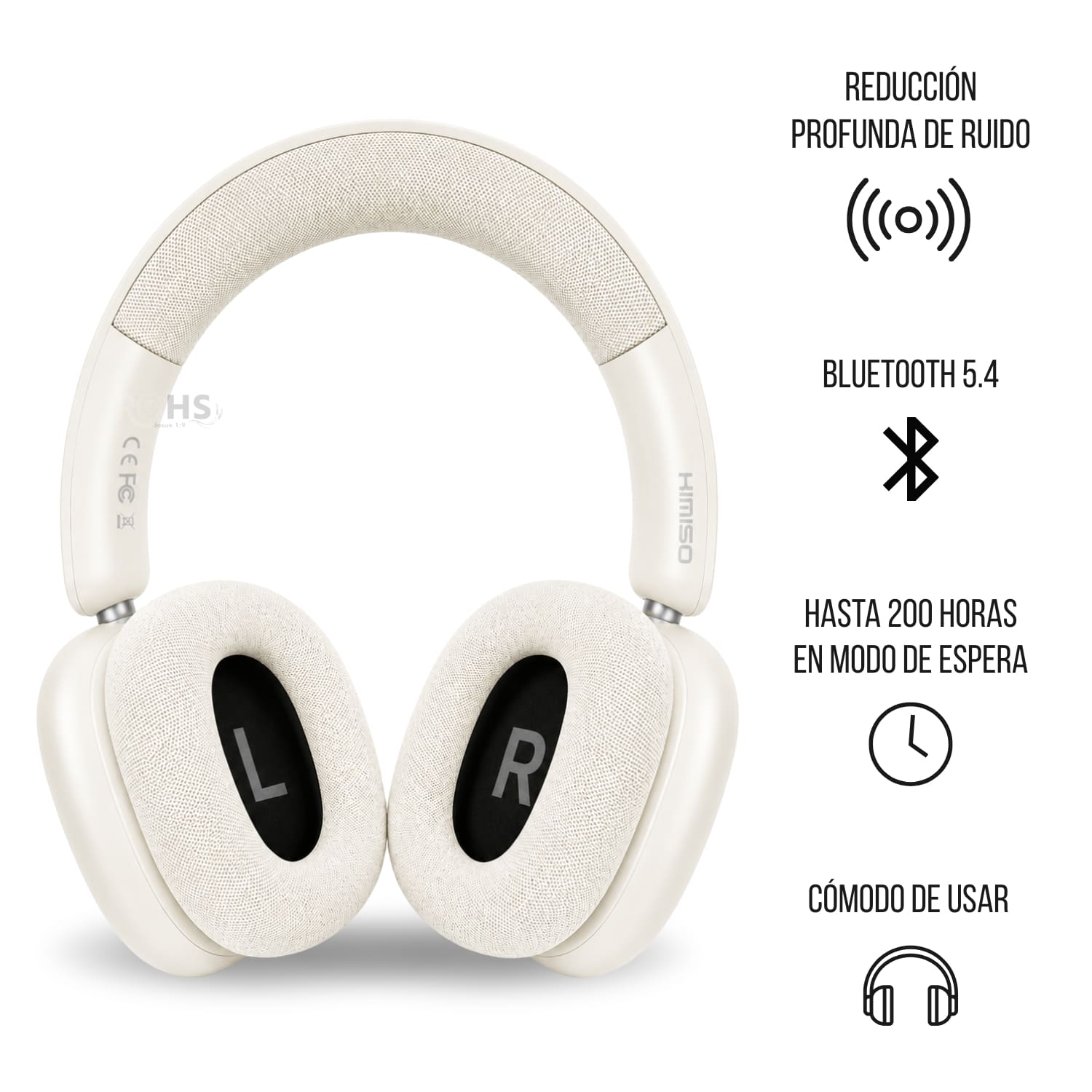 AUDÍFONOS BLUETOOTH KIMISO K601 COLOR BLANCO CON REDUCCIÓN DE RUIDO Y BLUETOOTH 5.4 - 2