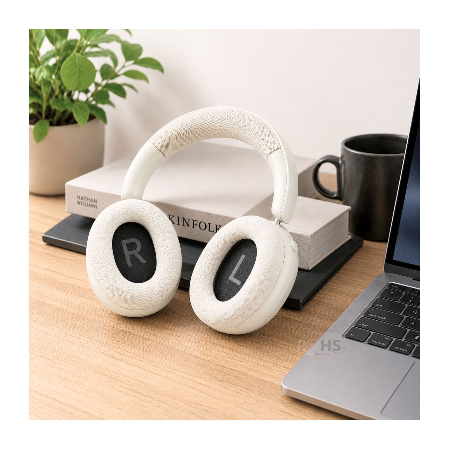 AUDÍFONOS BLUETOOTH KIMISO K601 COLOR BLANCO CON REDUCCIÓN DE RUIDO Y BLUETOOTH 5.4 - 7