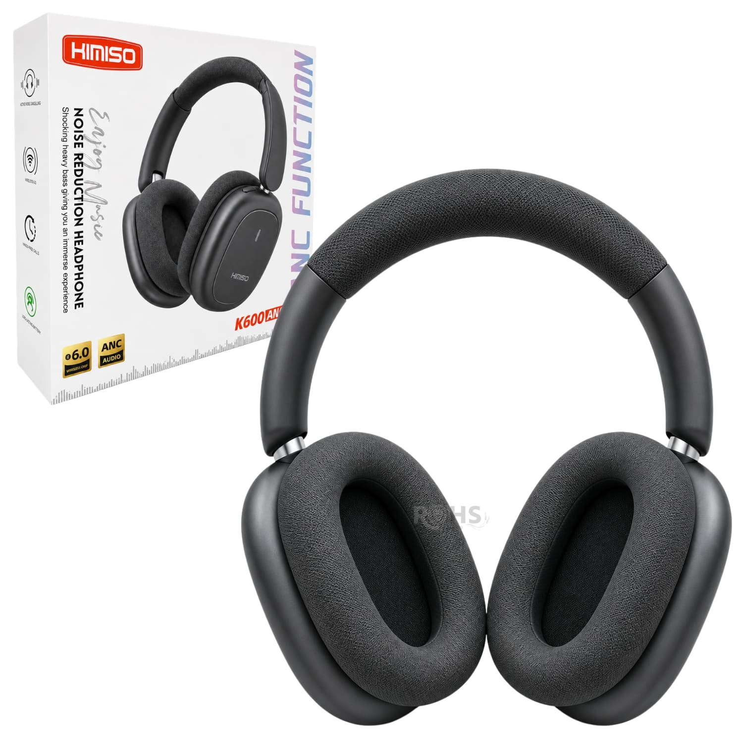 AUDÍFONOS BLUETOOTH KIMISO NEGRO CON CANCELACIÓN DE RUIDO Y DISEÑO PLEGABLE ACOLCHADO - 1