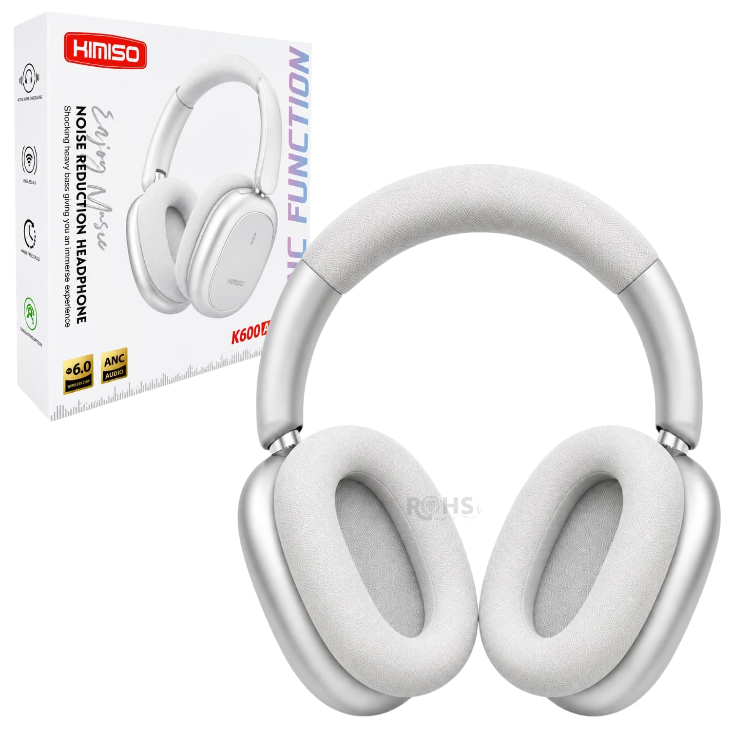 AUDÍFONOS BLUETOOTH KIMISO PLATEADO CON CANCELACIÓN DE RUIDO Y DISEÑO PLEGABLE ACOLCHADO - 1