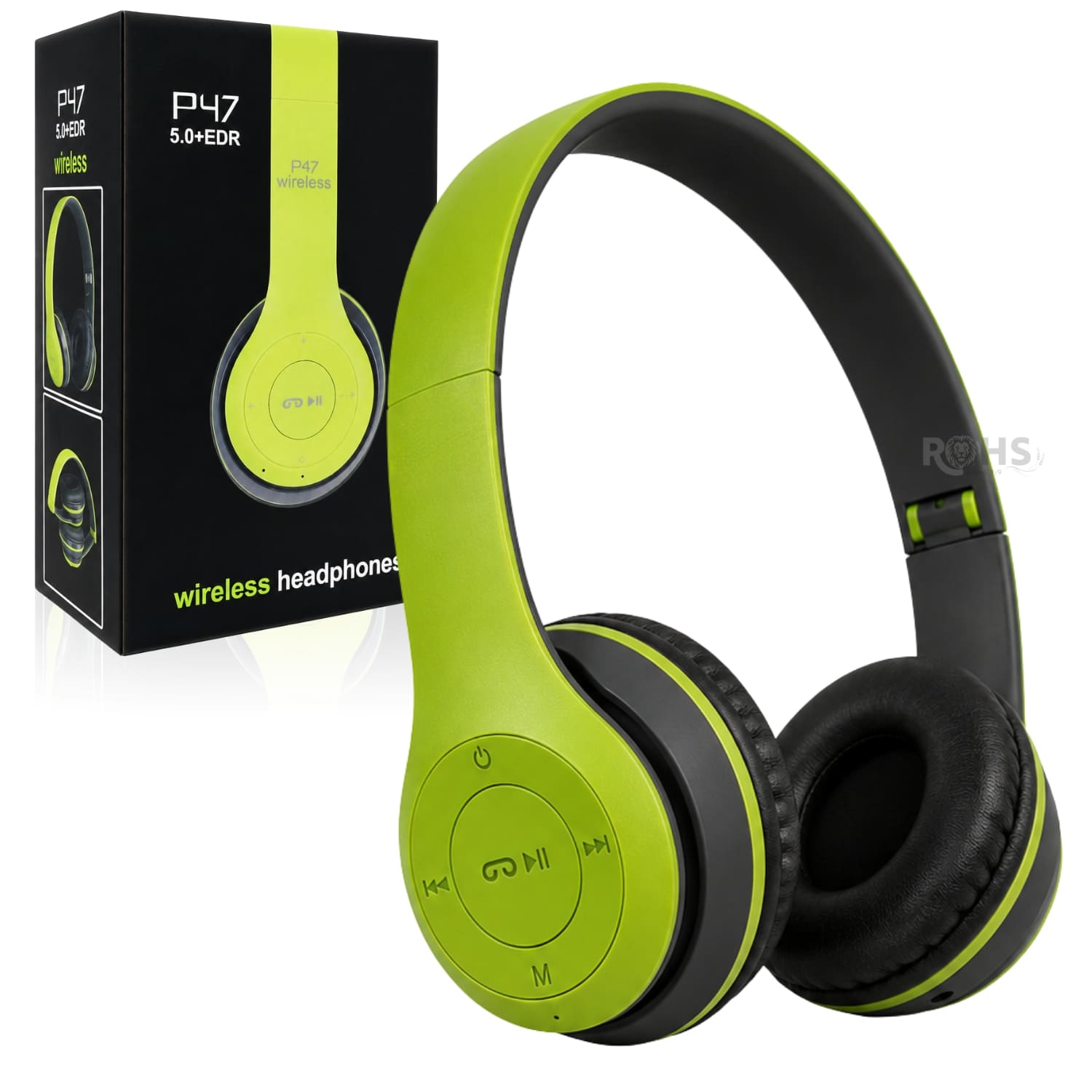 AUDÍFONOS BLUETOOTH P47 PLEGABLES RECARGABLES COLOR VERDE CON MICRÓFONO INTEGRADO - 1