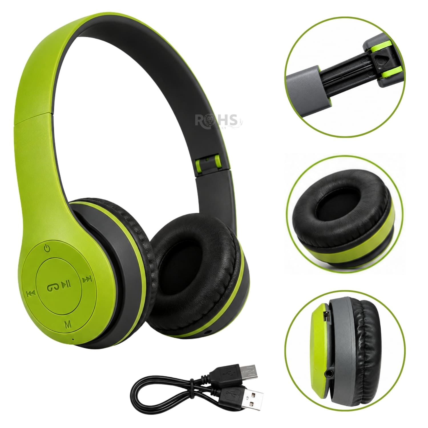 AUDÍFONOS BLUETOOTH P47 PLEGABLES RECARGABLES COLOR VERDE CON MICRÓFONO INTEGRADO - 4