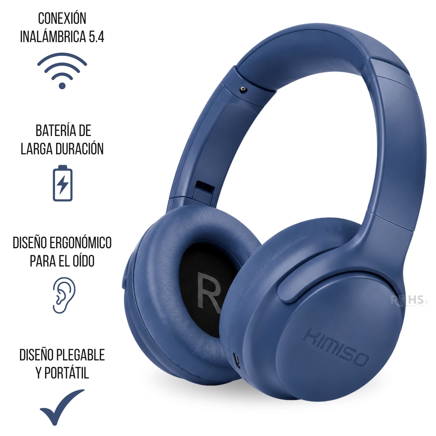 AUDÍFONOS BLUETOOTH KIMISO AZUL PLEGABLES RECARGABLES CON BLUETOOTH Y DISEÑO ERGONÓMICO - 4