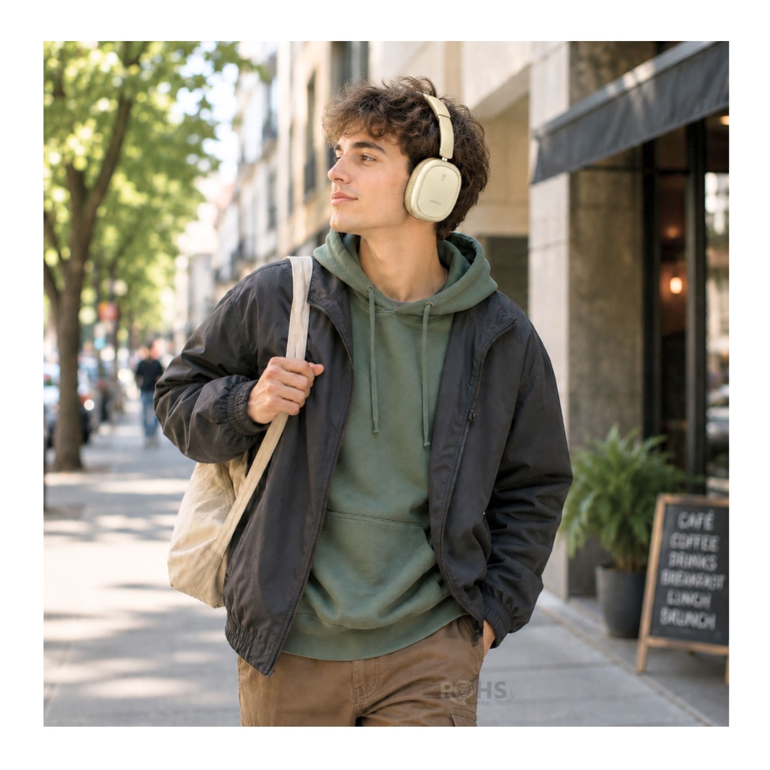 AUDÍFONOS BLUETOOTH KIMISO DORADO CON CANCELACIÓN DE RUIDO Y DISEÑO PLEGABLE ACOLCHADO - 7