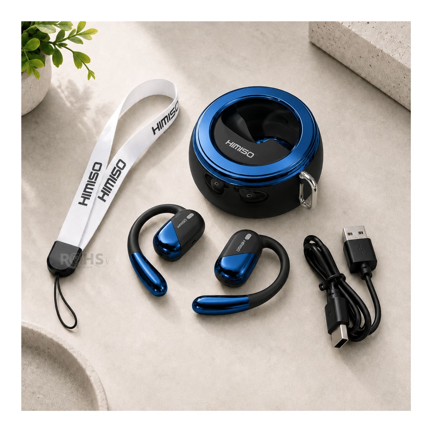 AUDÍFONOS BLUETOOTH KIMISO CON GANCHO PARA OREJA Y ESTUCHE RECARGABLE COLOR AZUL - 6