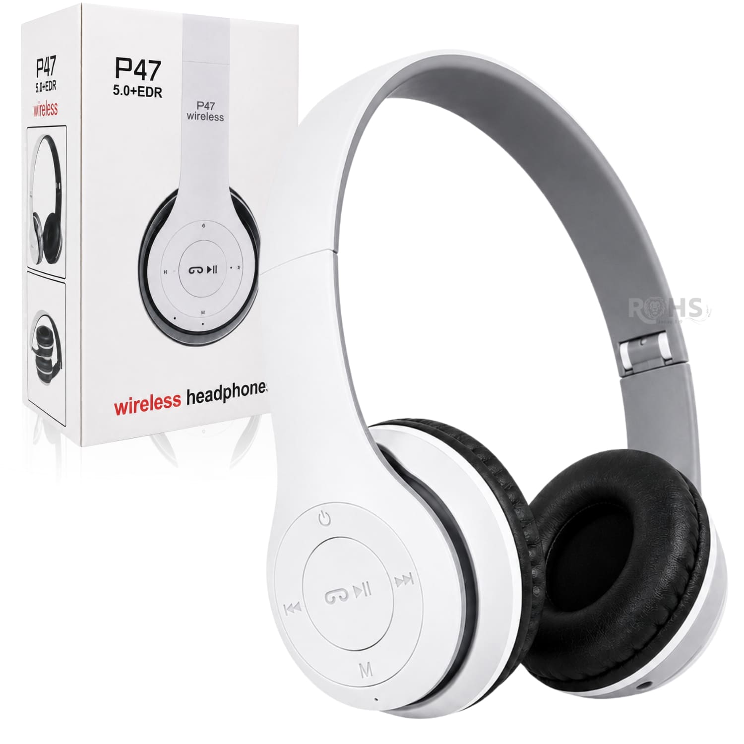 AUDÍFONOS BLUETOOTH P47 PLEGABLES RECARGABLES COLOR BLANCO CON MICRÓFONO INTEGRADO - 1