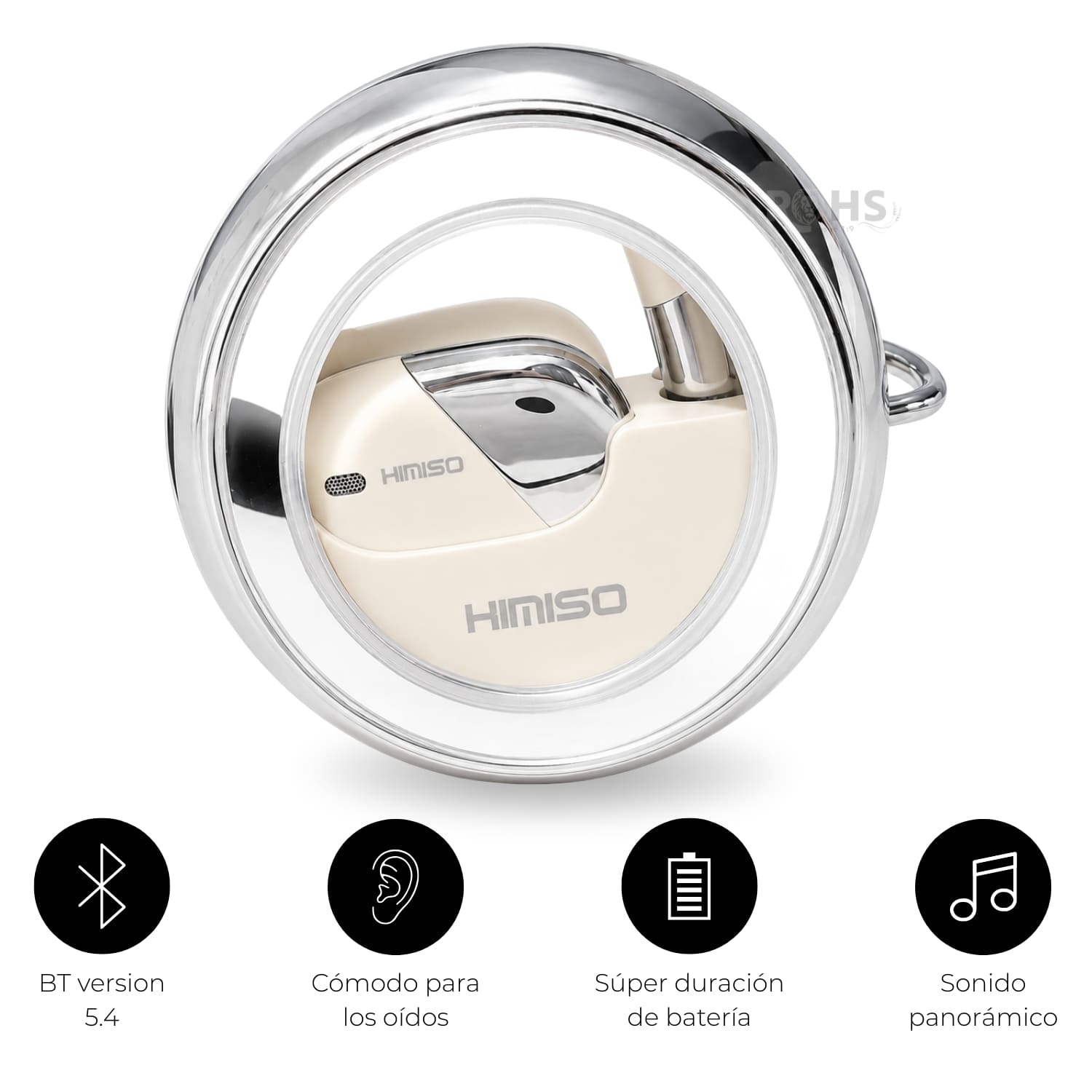 AUDÍFONOS BLUETOOTH KIMISO CON GANCHO PARA OREJA Y ESTUCHE RECARGABLE COLOR BLANCO - 5