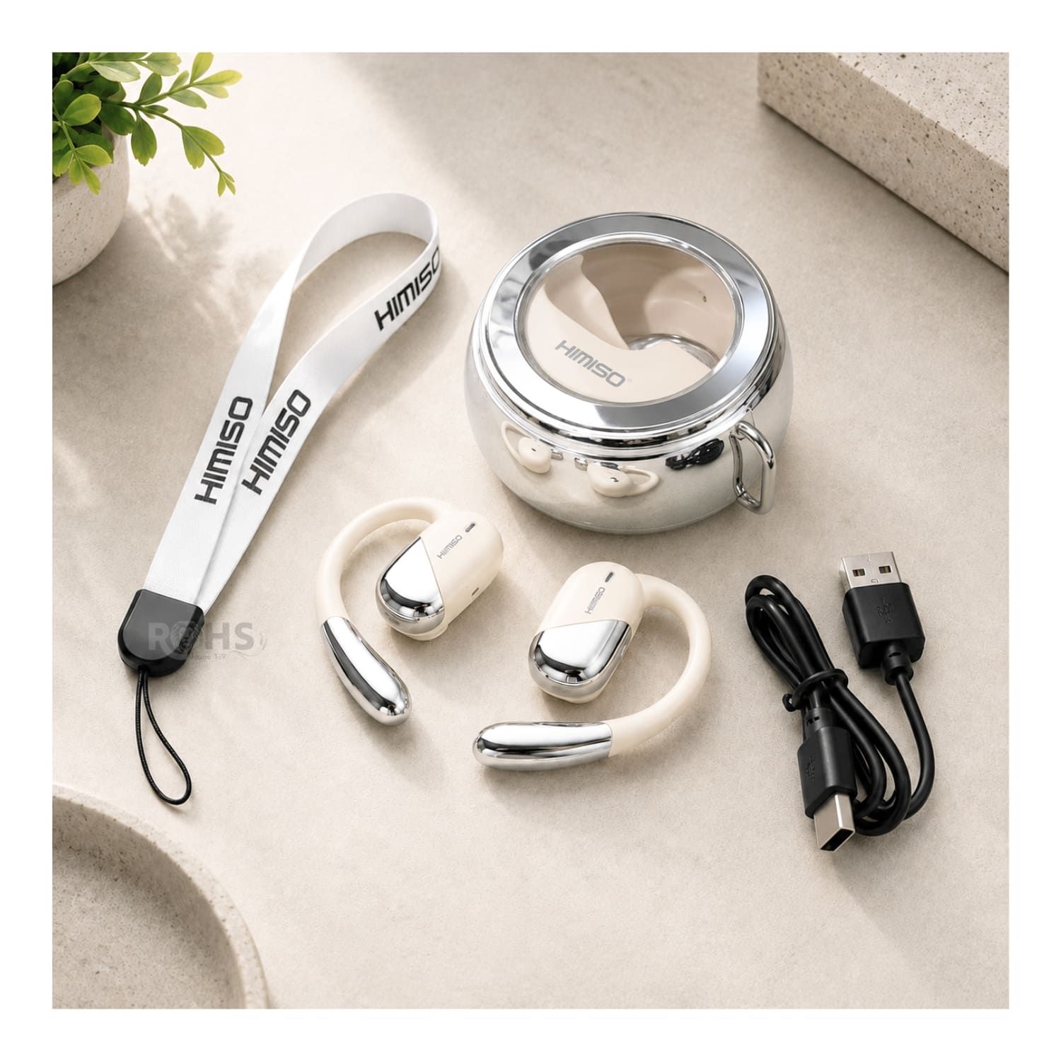AUDÍFONOS BLUETOOTH KIMISO CON GANCHO PARA OREJA Y ESTUCHE RECARGABLE COLOR BLANCO - 6