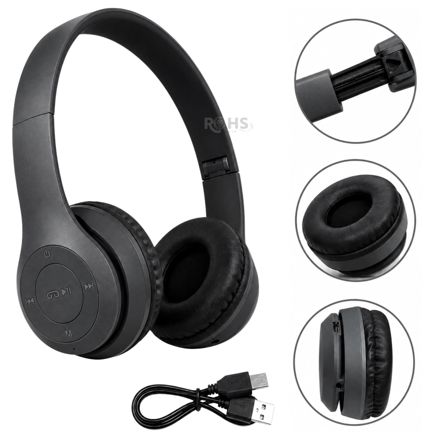 AUDÍFONOS BLUETOOTH P47 PLEGABLES RECARGABLES COLOR NEGRO CON MICRÓFONO INTEGRADO - 4