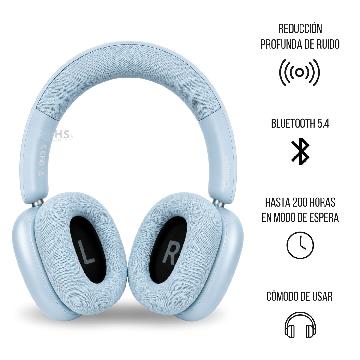 AUDÍFONOS BLUETOOTH KIMISO K601 COLOR CELESTE CON REDUCCIÓN DE RUIDO Y BLUETOOTH 5.4 - 2