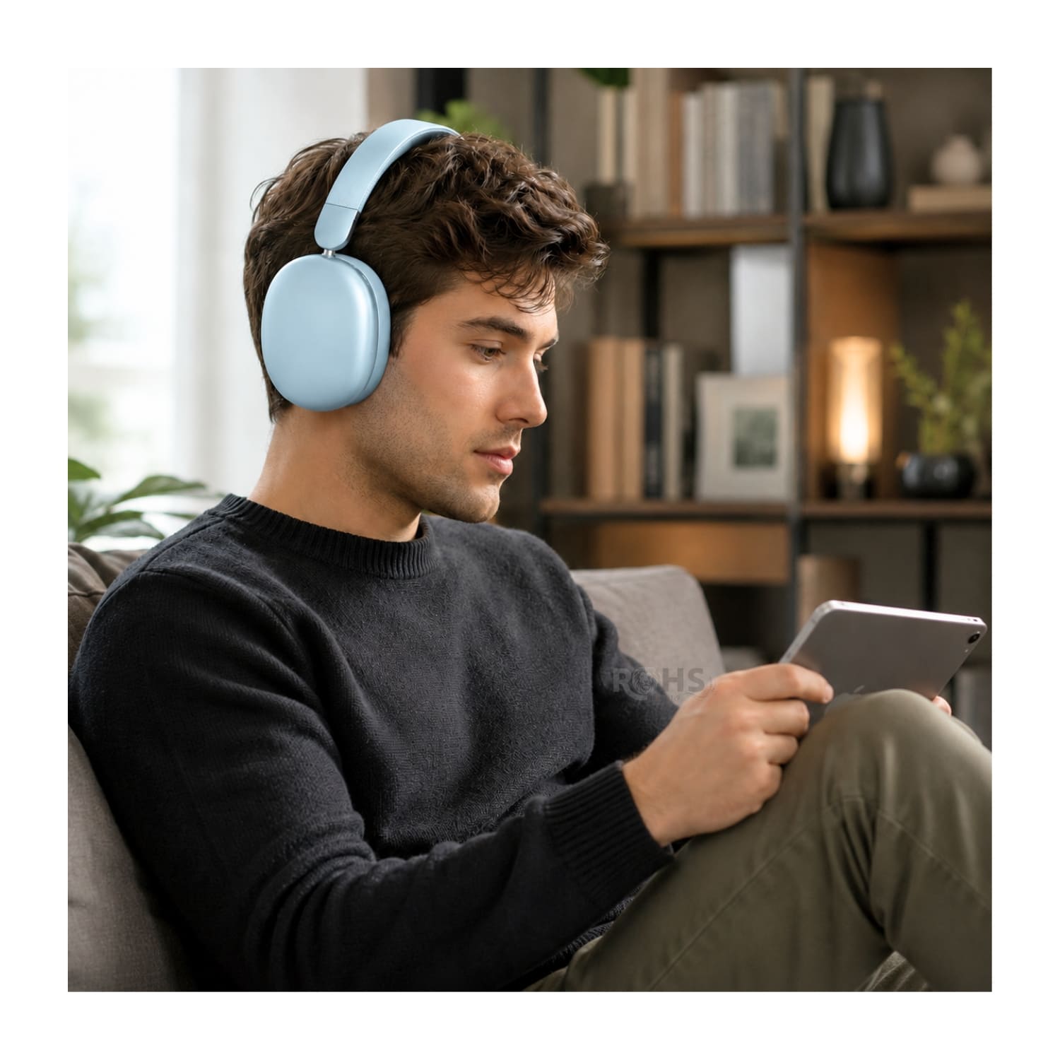 AUDÍFONOS BLUETOOTH KIMISO K601 COLOR CELESTE CON REDUCCIÓN DE RUIDO Y BLUETOOTH 5.4 - 6
