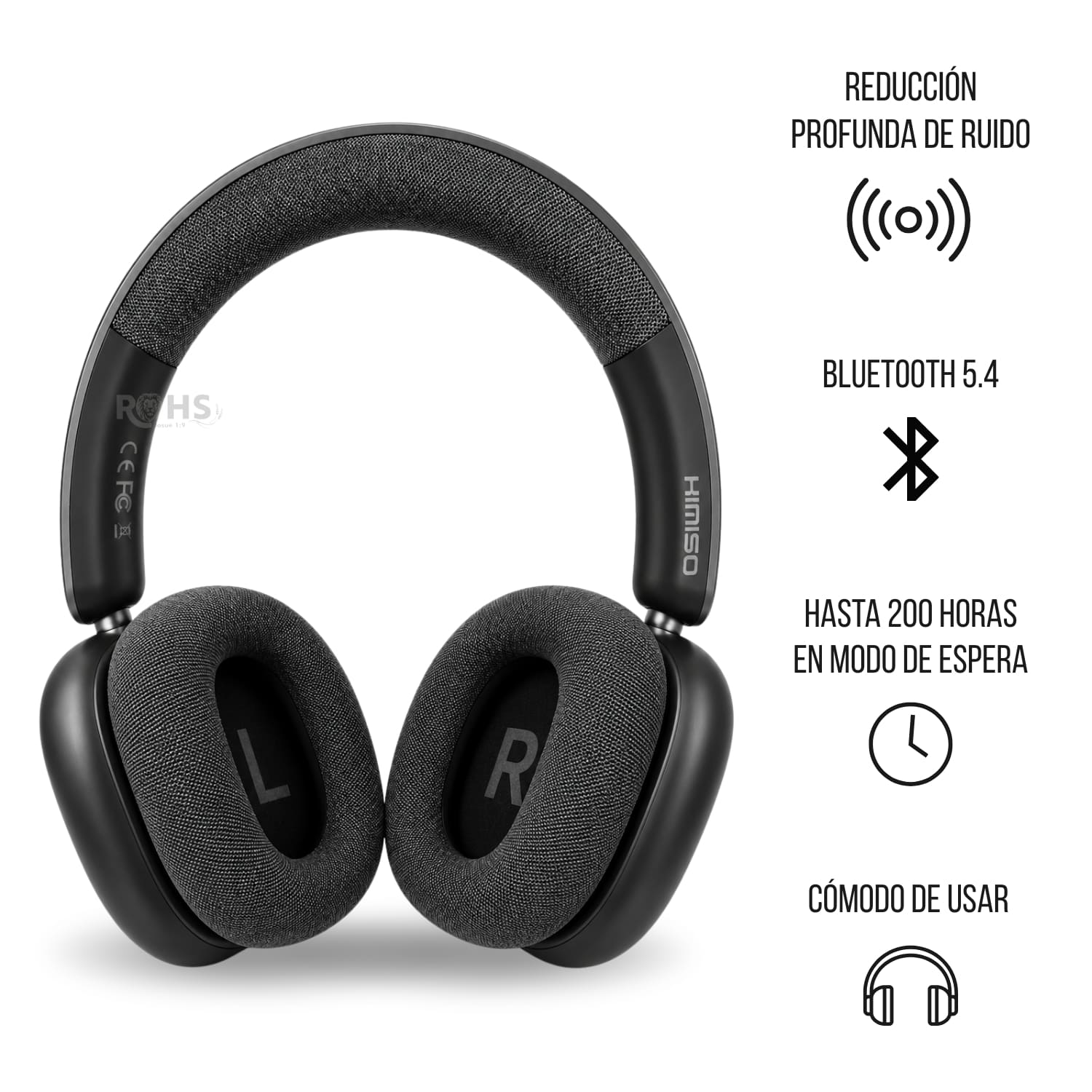 AUDÍFONOS BLUETOOTH KIMISO K601 COLOR NEGRO CON REDUCCIÓN DE RUIDO Y BLUETOOTH 5.4 - 2