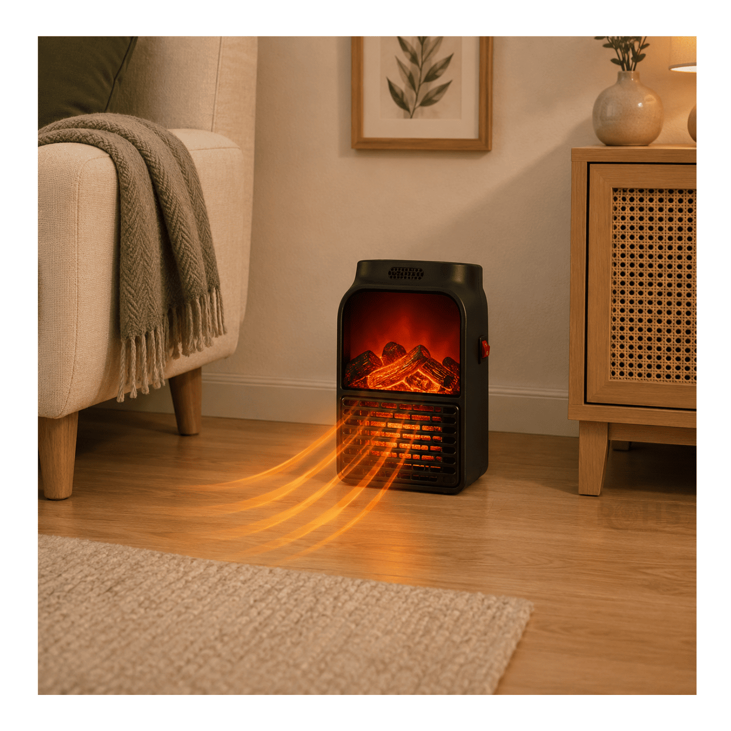 CALENTADOR ELÉCTRICO FLAME HEATER 1000W CON CONTROL REMOTO Y EFECTO CHIMENEA - 7