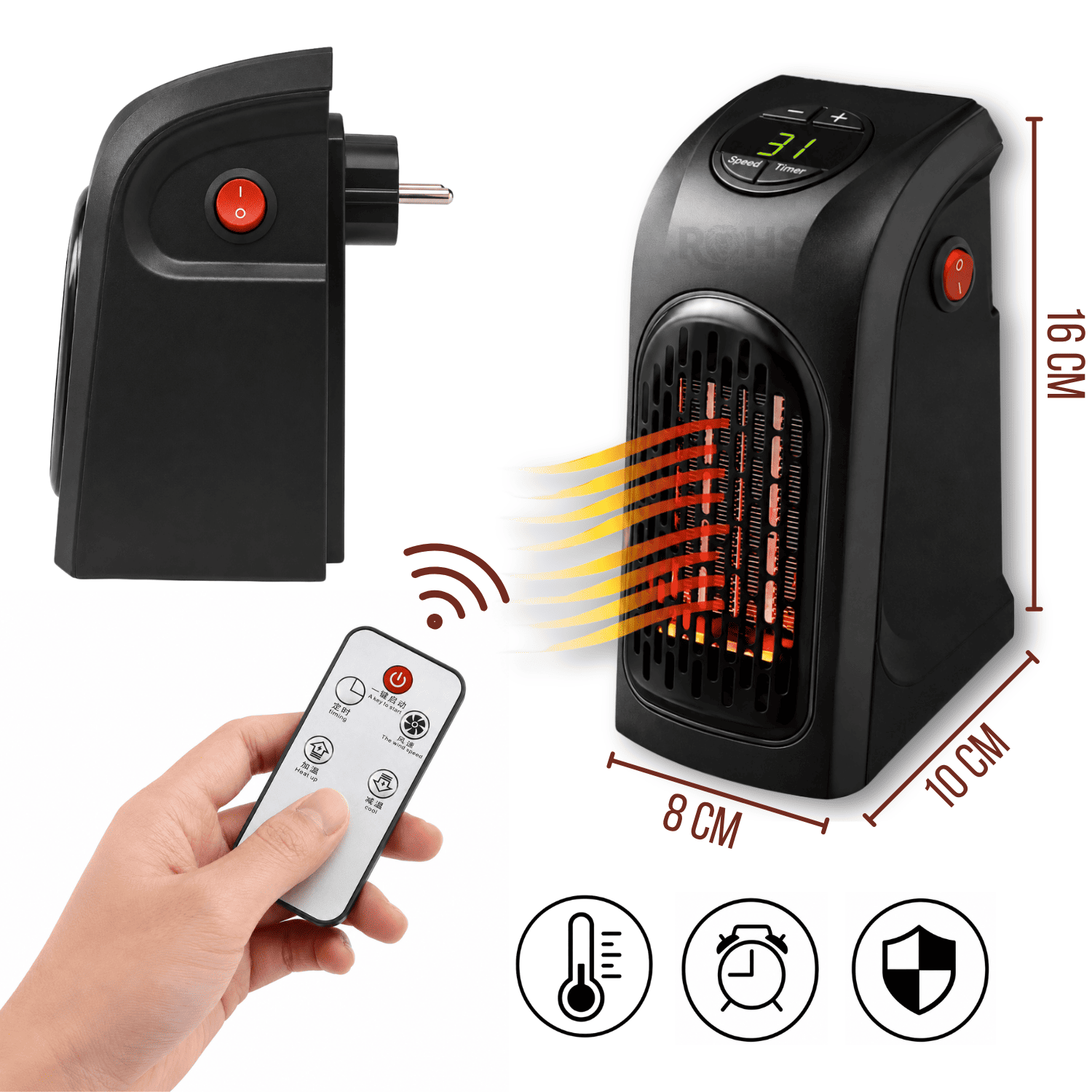 CALENTADOR ELÉCTRICO WARM AIR BLOWER 400W CON CONTROL REMOTO Y TEMPORIZADOR DIGITAL - 2